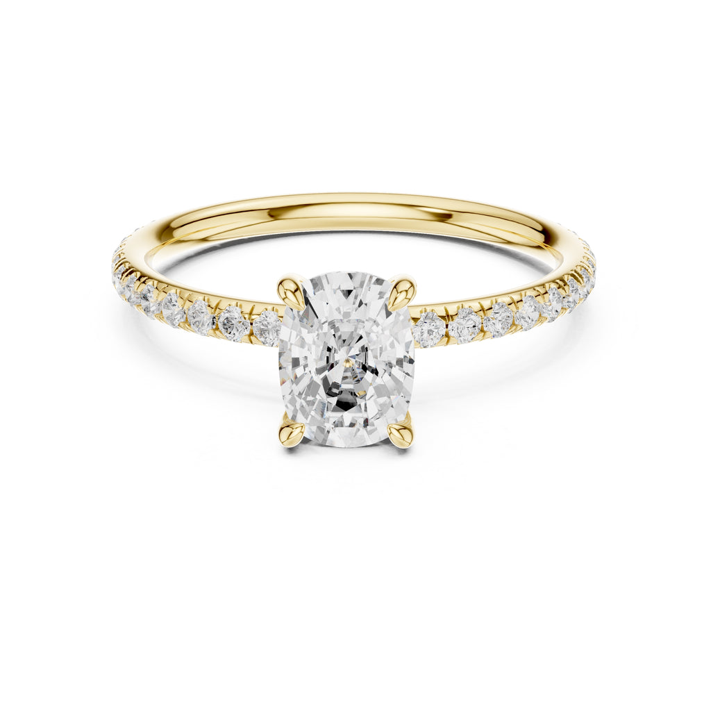1.00 ct Classic Pavé Solitaire 1ct Yellow Gold Cushion