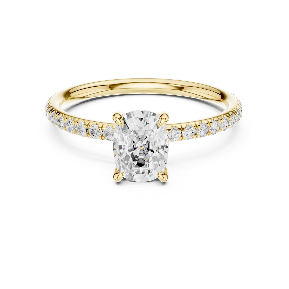 1.00 ct Classic Pavé Solitaire 1ct Yellow Gold Cushion