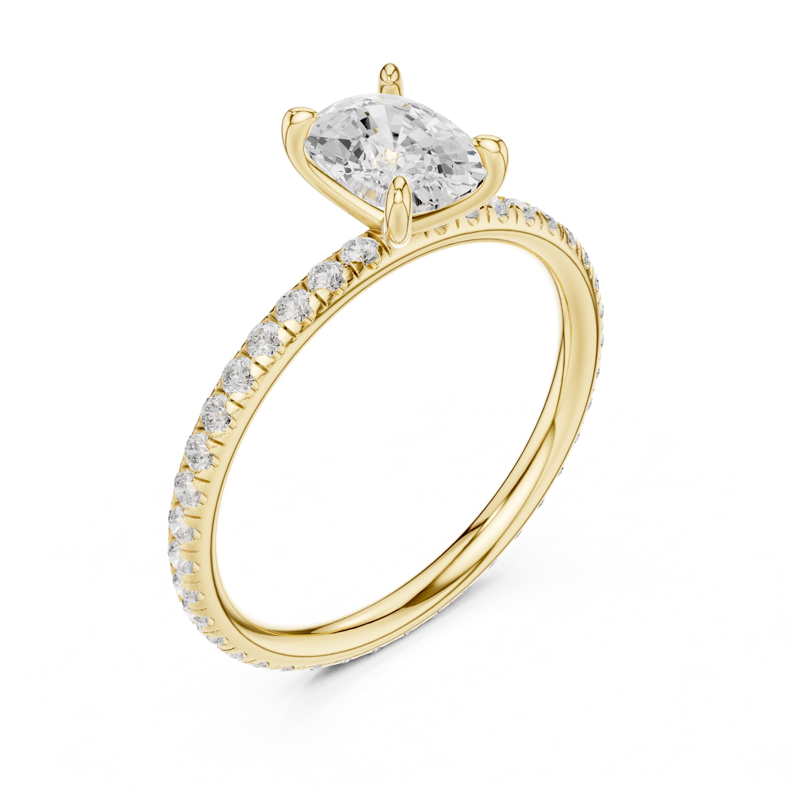 1.00 ct Classic Pavé Solitaire 1ct Yellow Gold Cushion