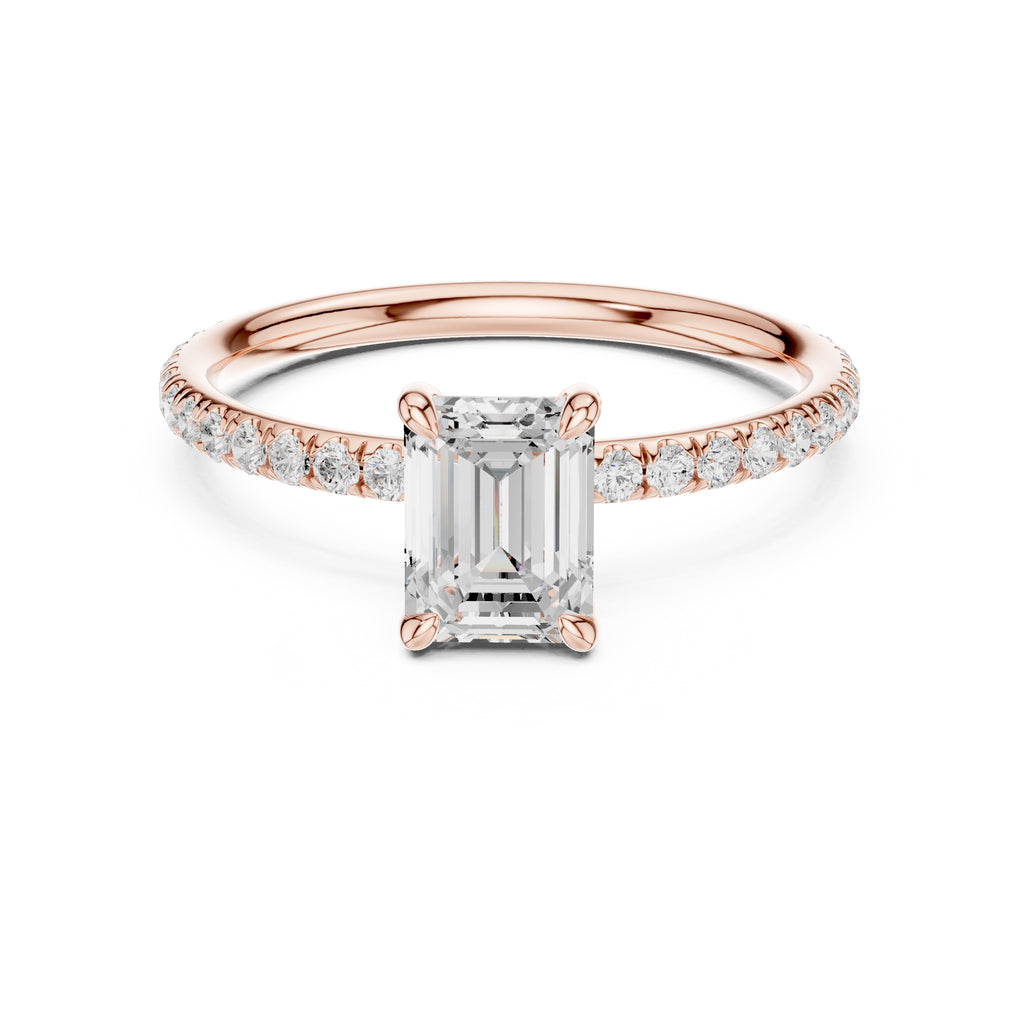 1.00 ct Classic Pavé Solitaire 1ct Rose Gold Emerald