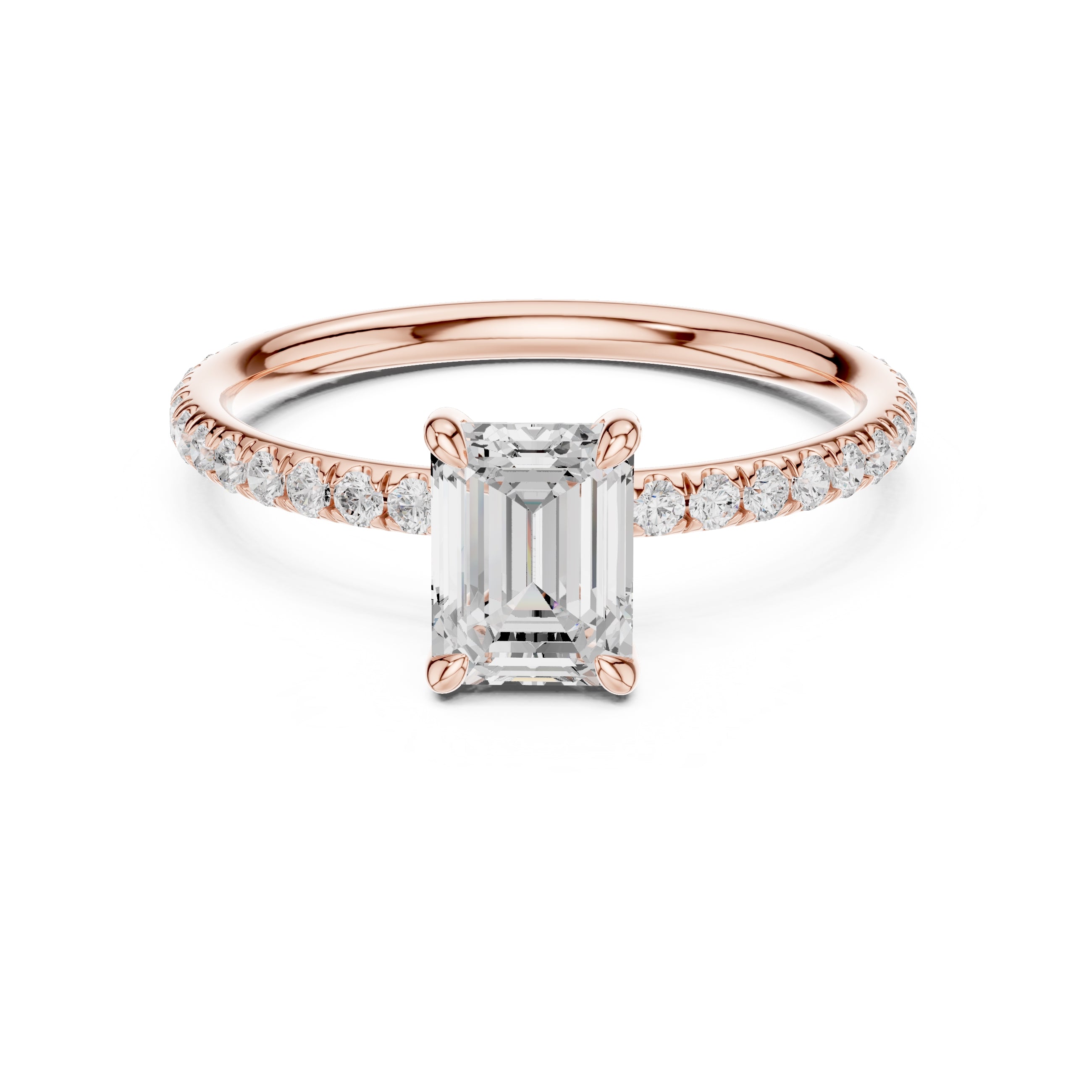 1.00 ct Classic Pavé Solitaire 1ct Rose Gold Emerald
