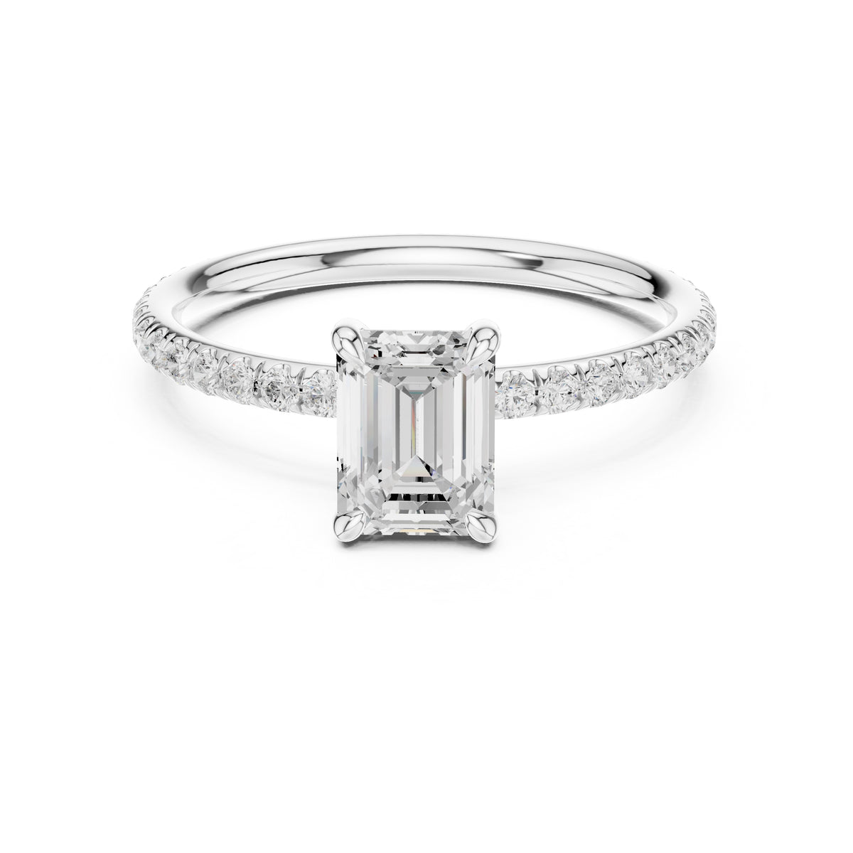 1.00 ct Classic Pavé Solitaire 1ct White Gold Emerald
