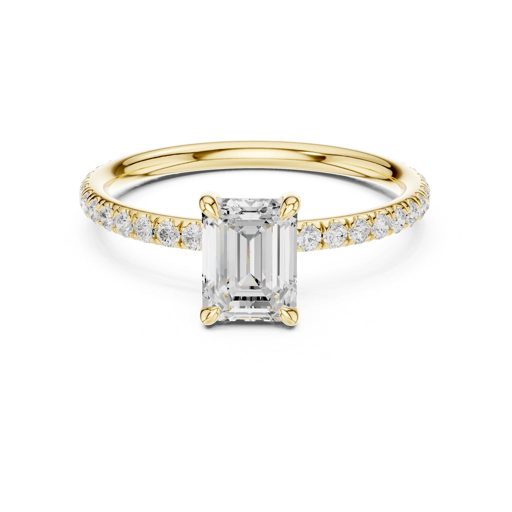1.00 ct Classic Pavé Solitaire 1ct Yellow Gold Emerald