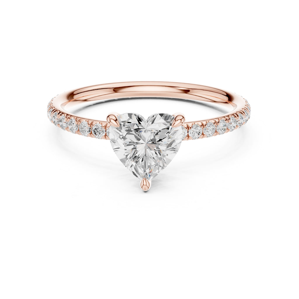 1.00 ct Classic Pavé Solitaire 1ct Rose Gold Heart