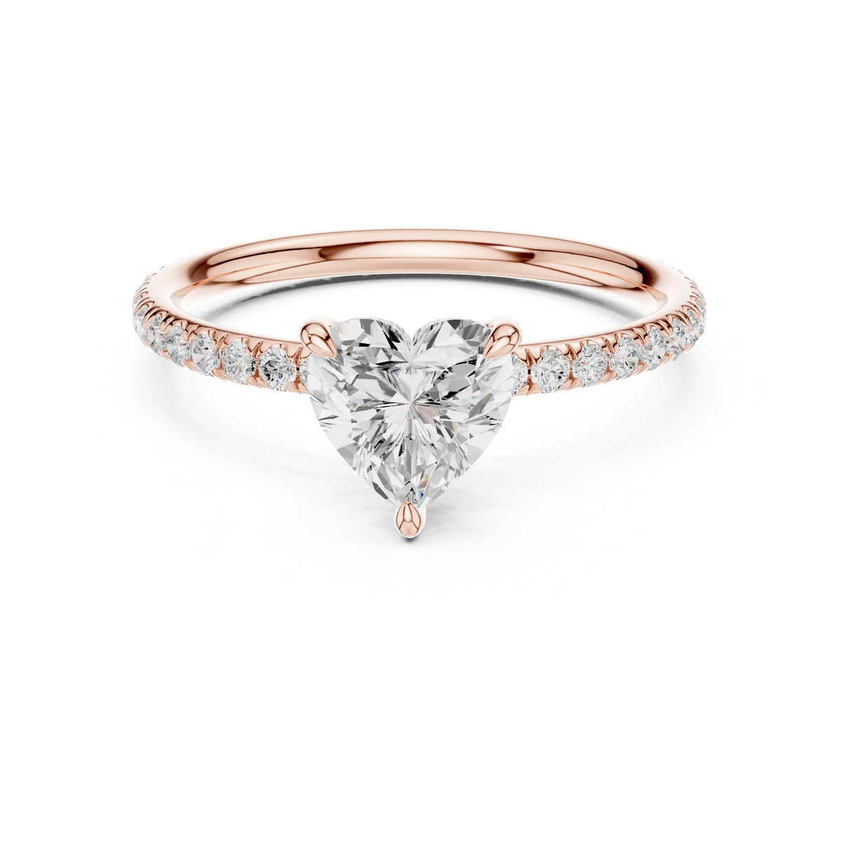 1.00 ct Classic Pavé Solitaire 1ct Rose Gold Heart