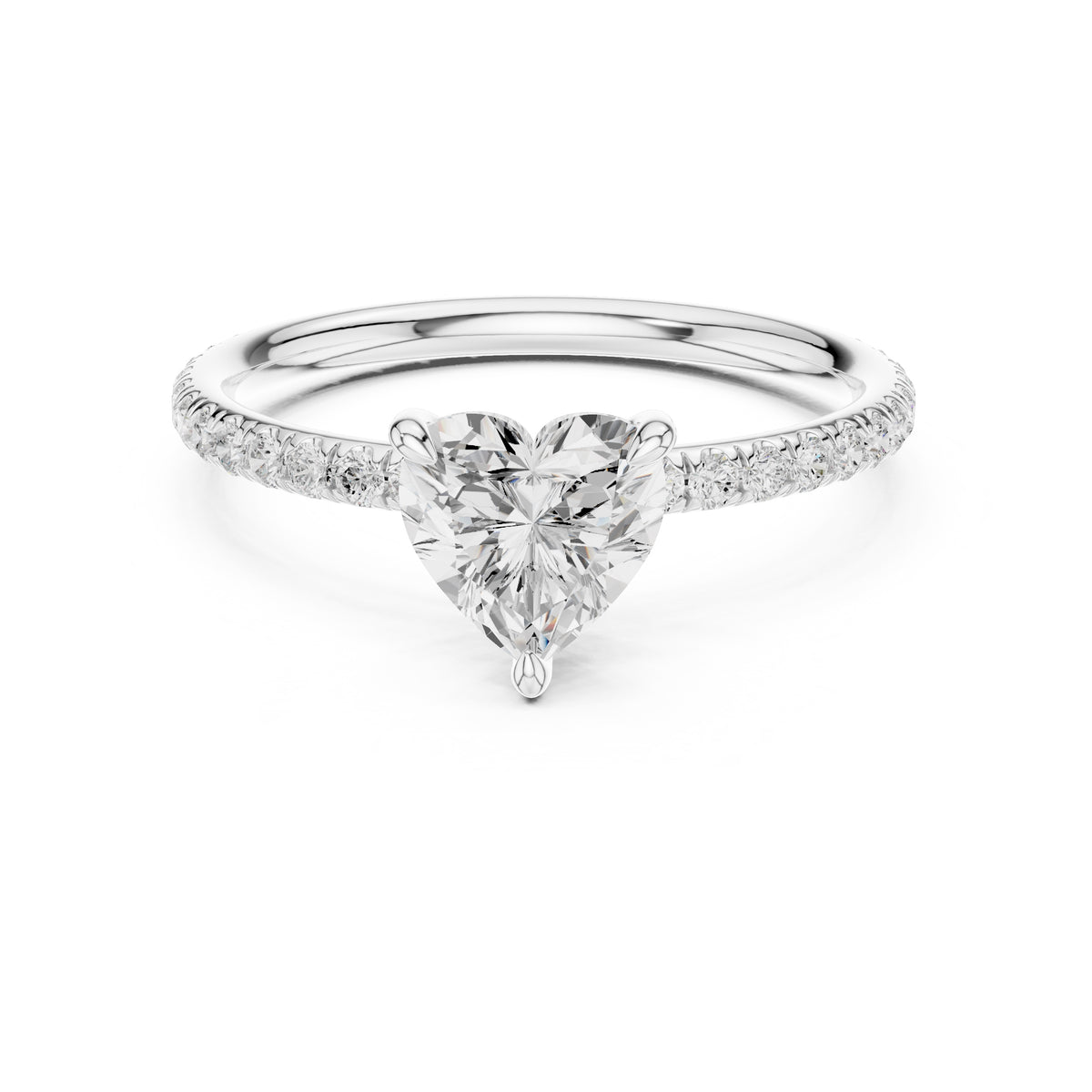 1.00 ct Classic Pavé Solitaire 1ct White Gold Heart