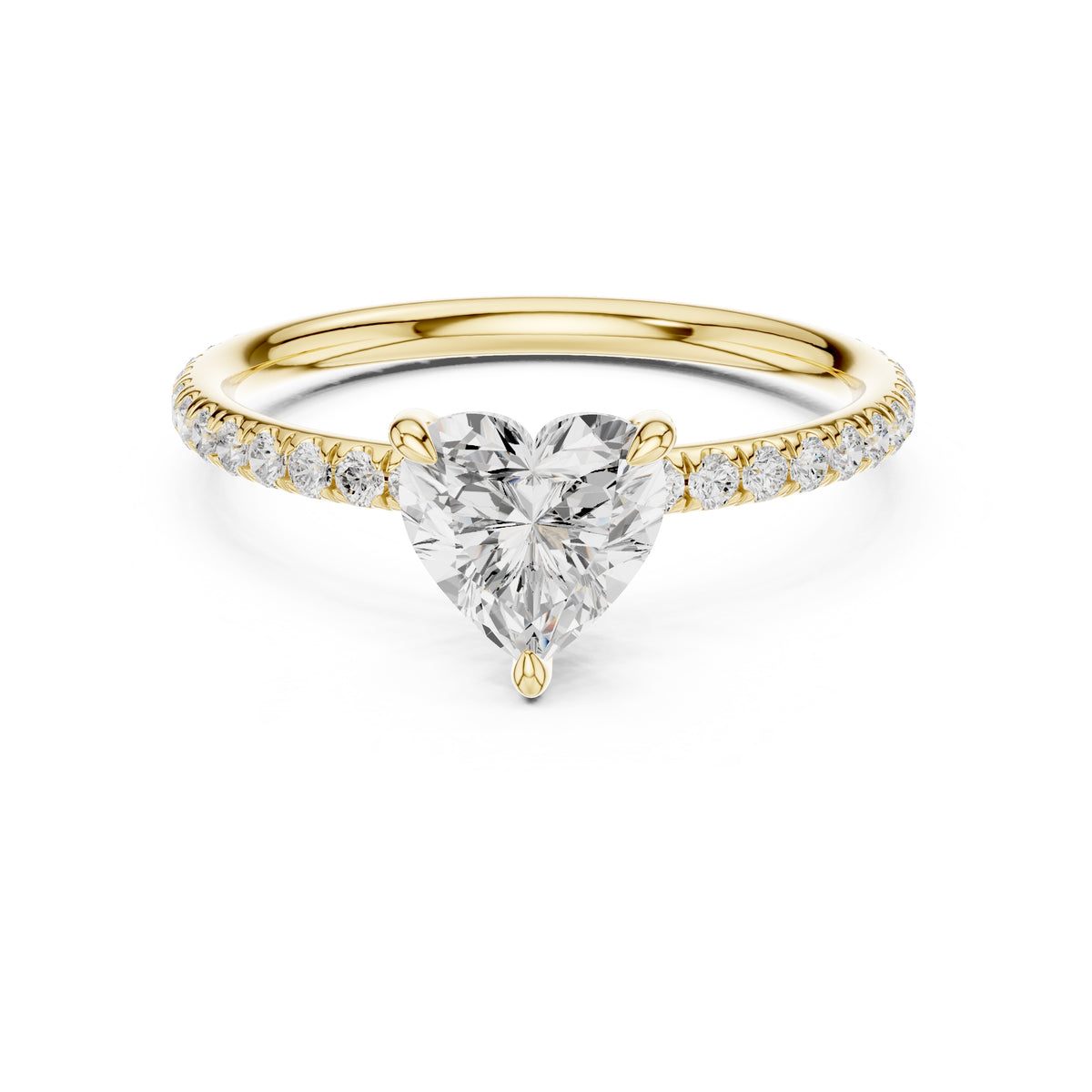 1.00 ct Classic Pavé Solitaire 1ct Yellow Gold Heart