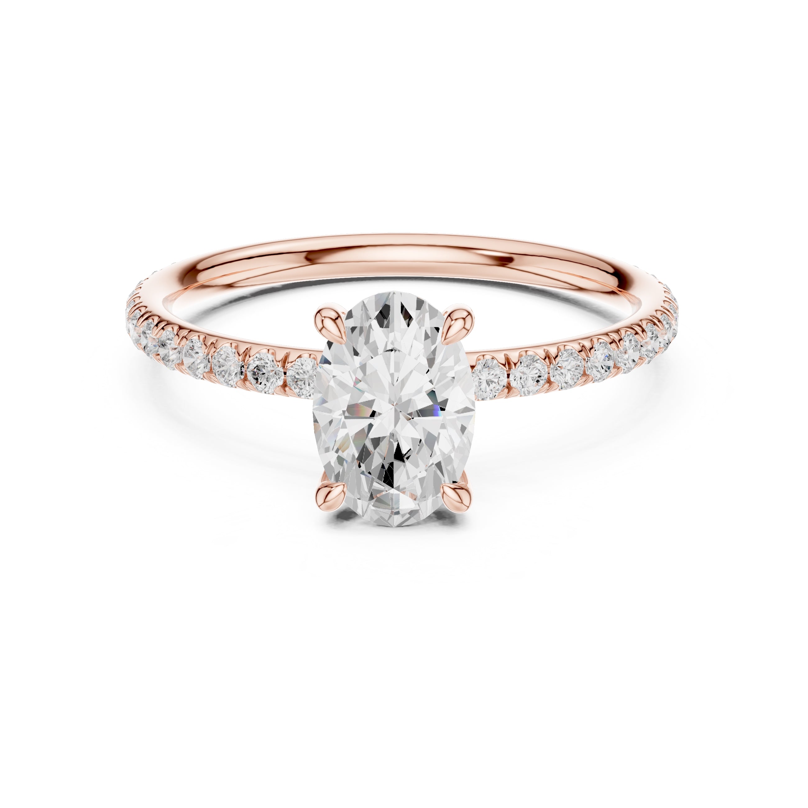 1.00 ct Classic Pavé Solitaire 1ct Rose Gold Oval