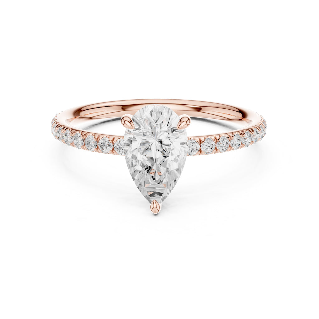 1.00 ct Classic Pavé Solitaire 1ct Rose Gold Pear
