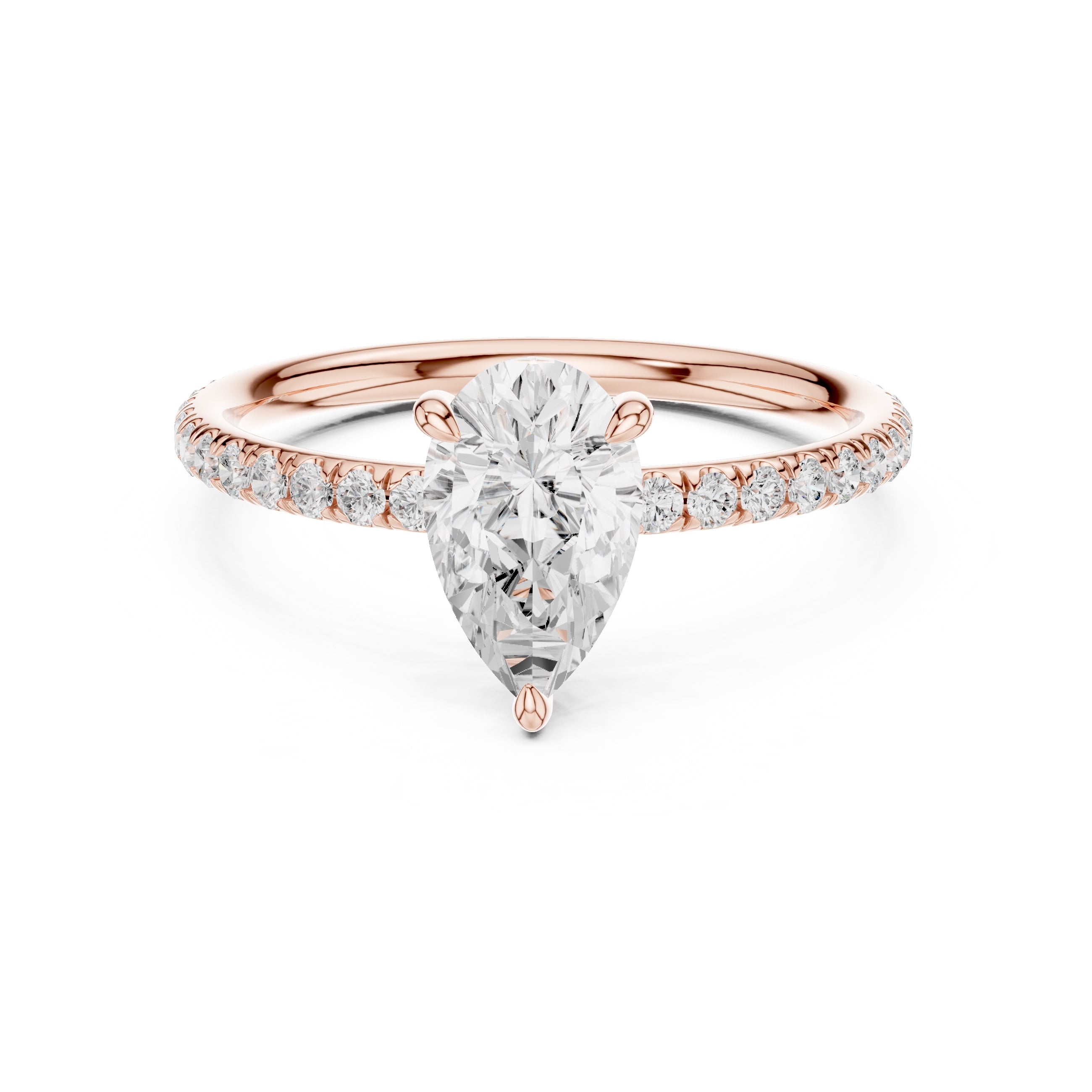 1.00 ct Classic Pavé Solitaire 1ct Rose Gold Pear