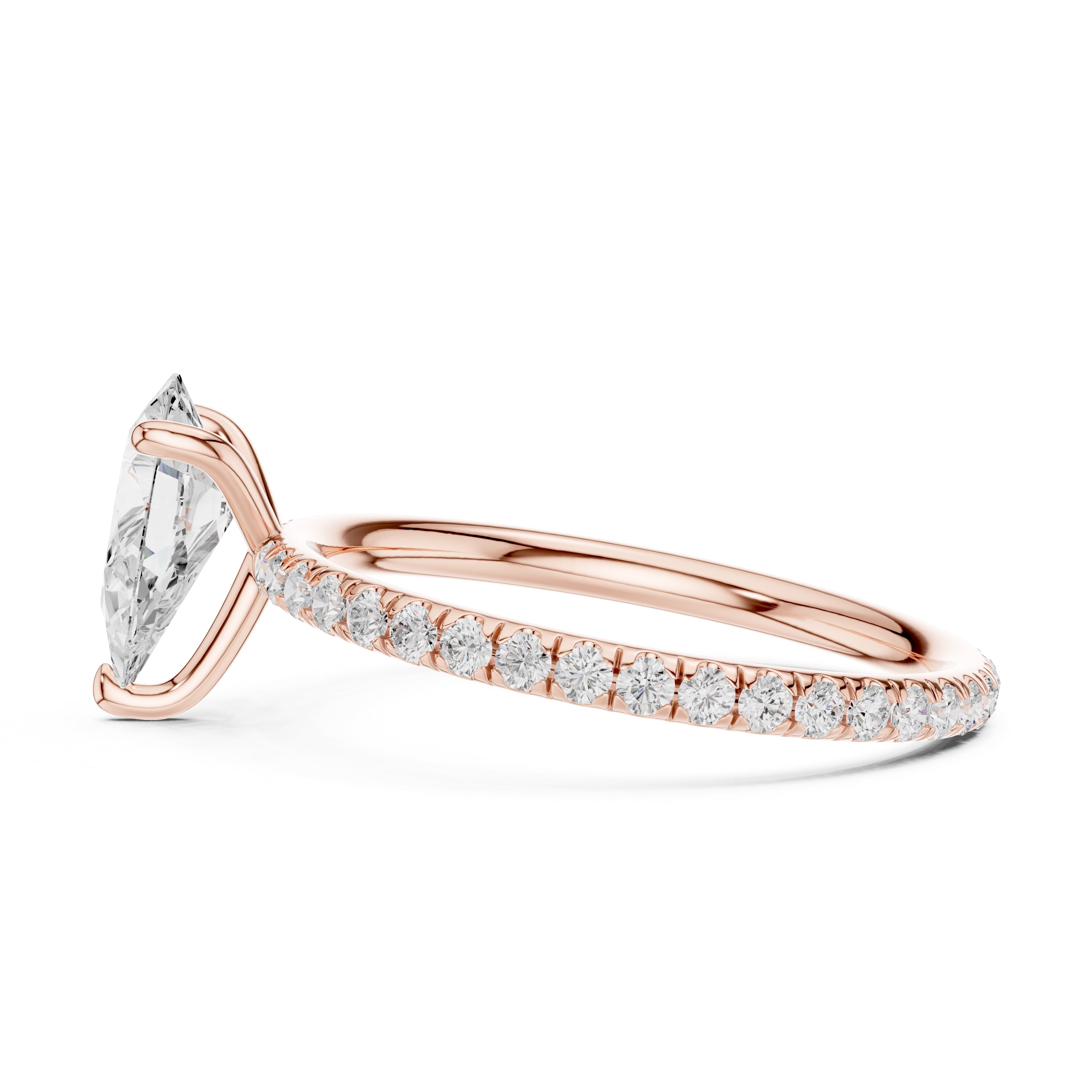 1.00 ct Classic Pavé Solitaire 1ct Rose Gold Pear
