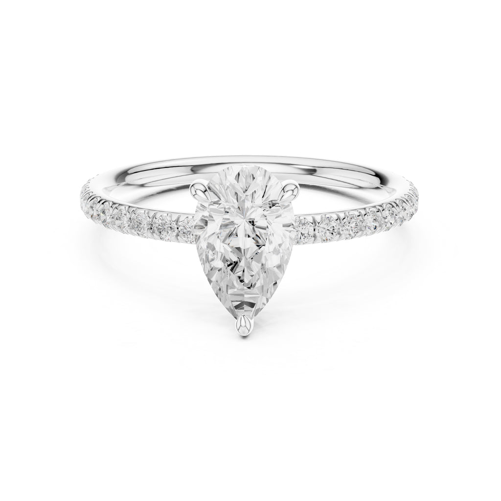 1.00 ct Classic Pavé Solitaire 1ct White Gold Pear