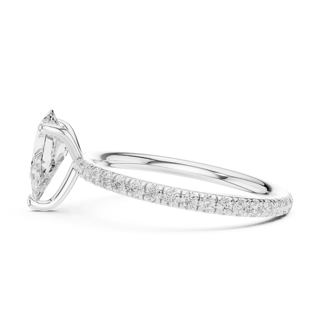 1.00 ct Classic Pavé Solitaire 1ct White Gold Pear