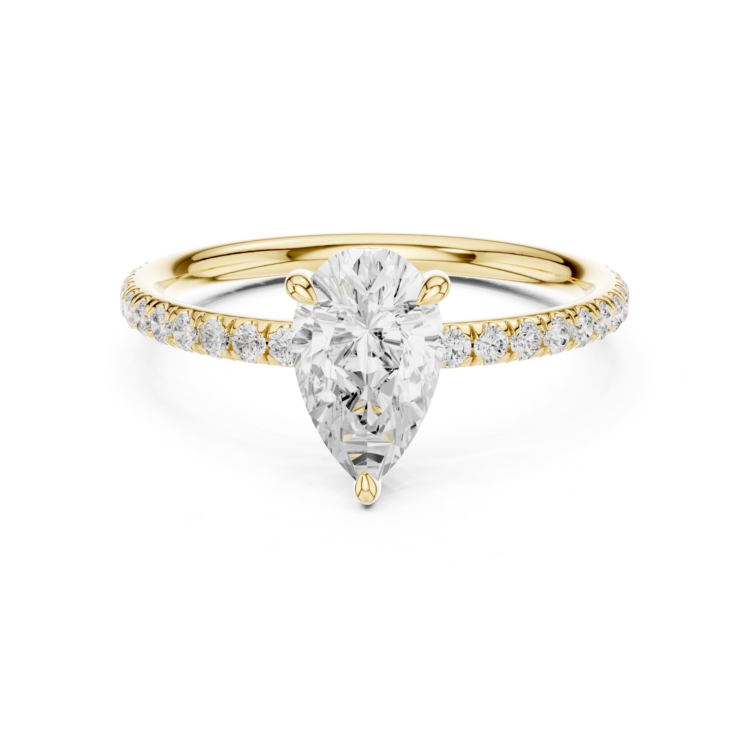 1.00 ct Classic Pavé Solitaire 1ct Yellow Gold Pear