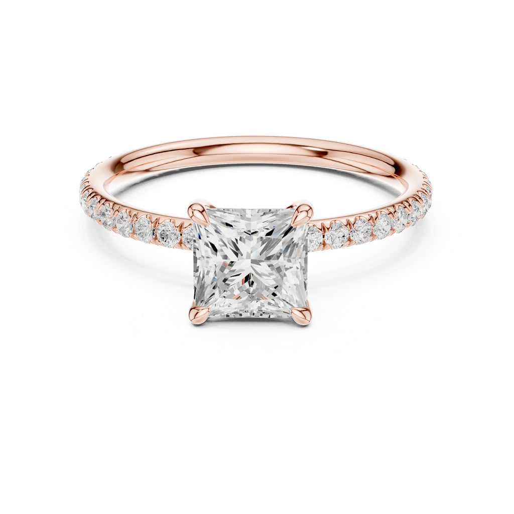 1.00 ct Classic Pavé Solitaire 1ct Rose Gold Princess