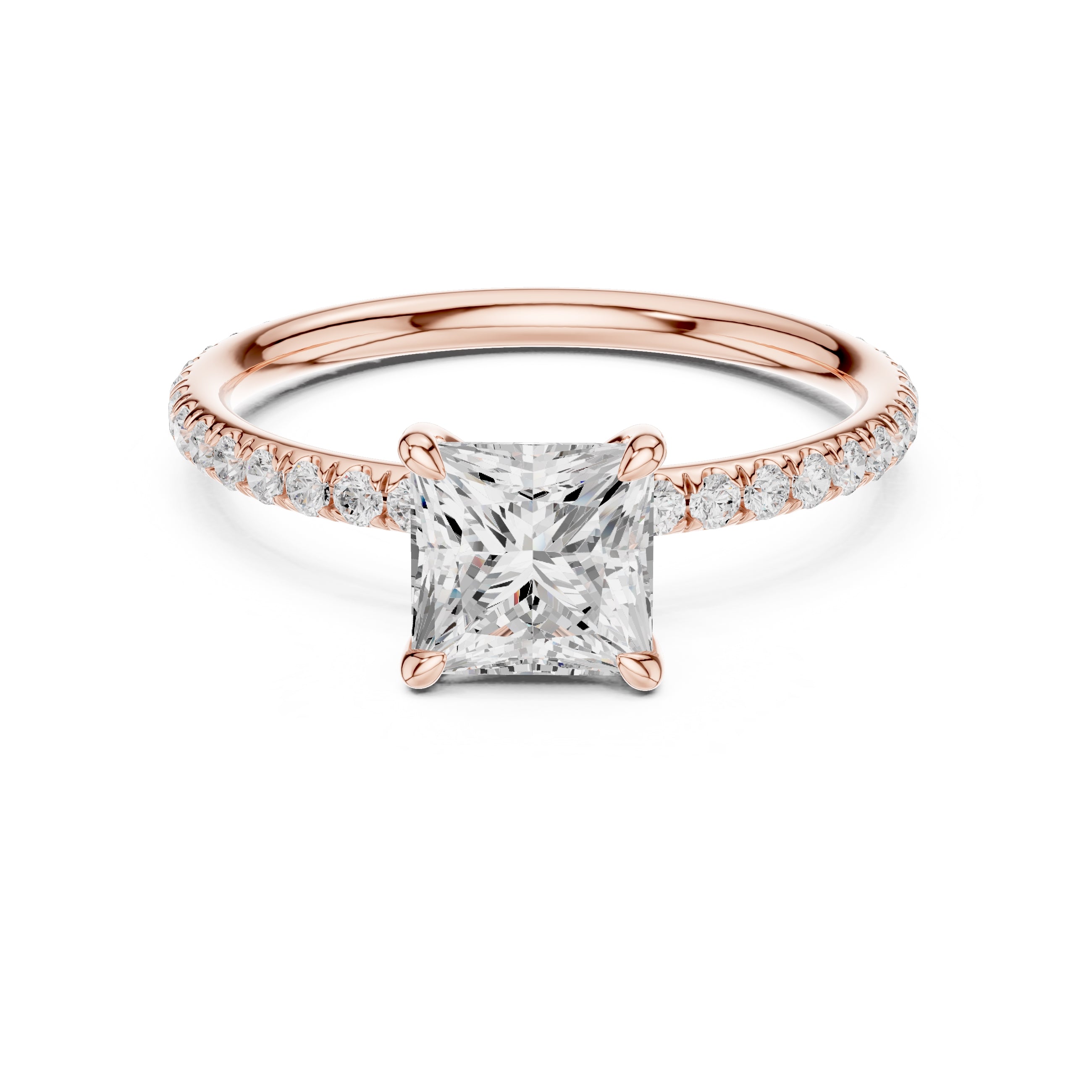 1.00 ct Classic Pavé Solitaire 1ct Rose Gold Princess