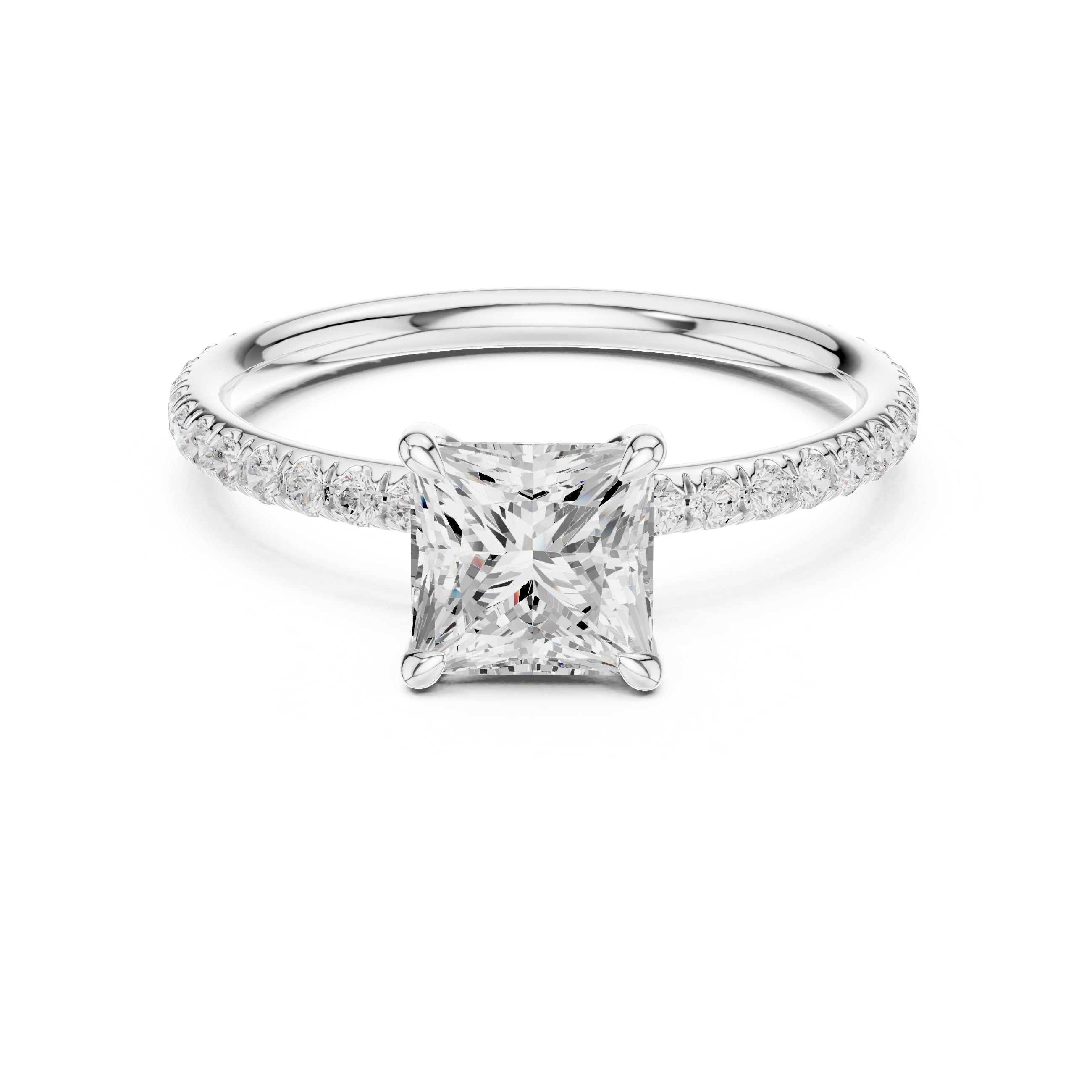 1.00 ct Classic Pavé Solitaire 1ct White Gold Princess