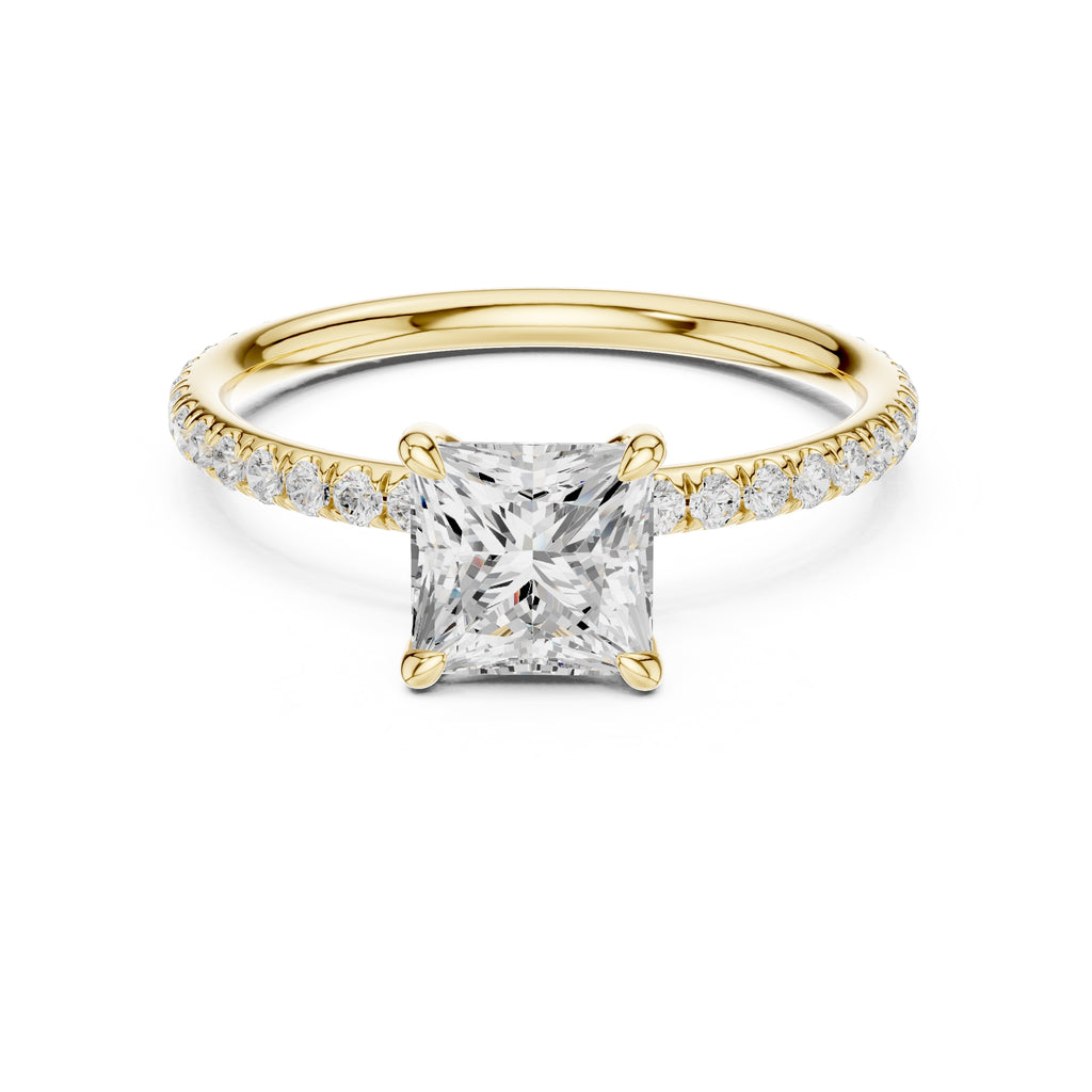 1.00 ct Classic Pavé Solitaire 1ct Yellow Gold Princess