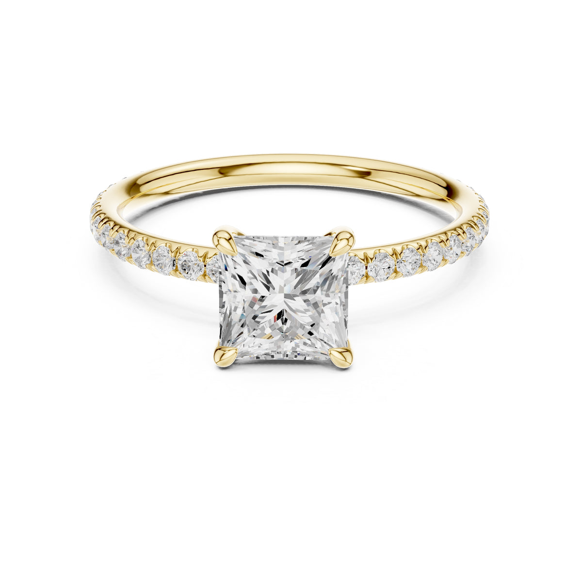 1.00 ct Classic Pavé Solitaire 1ct Yellow Gold Princess