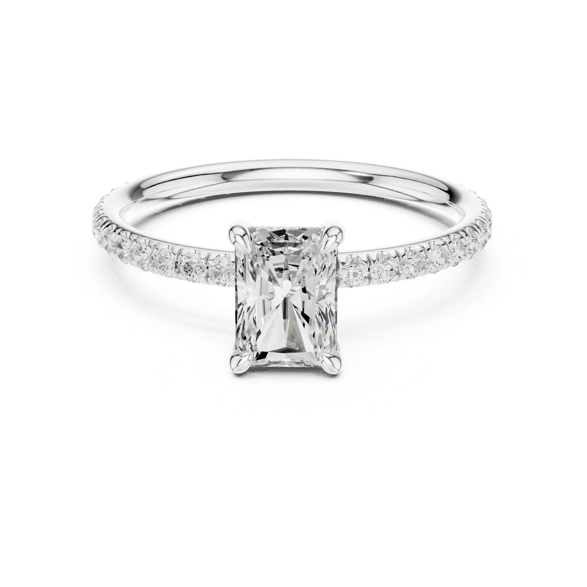 1.00 ct Classic Pavé Solitaire 1ct White Gold Radiant