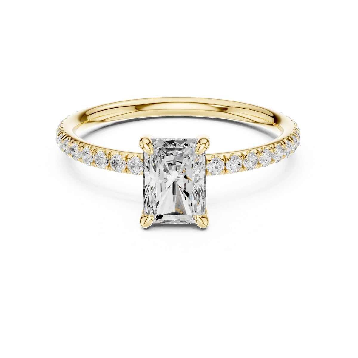 1.00 ct Classic Pavé Solitaire 1ct Yellow Gold Radiant