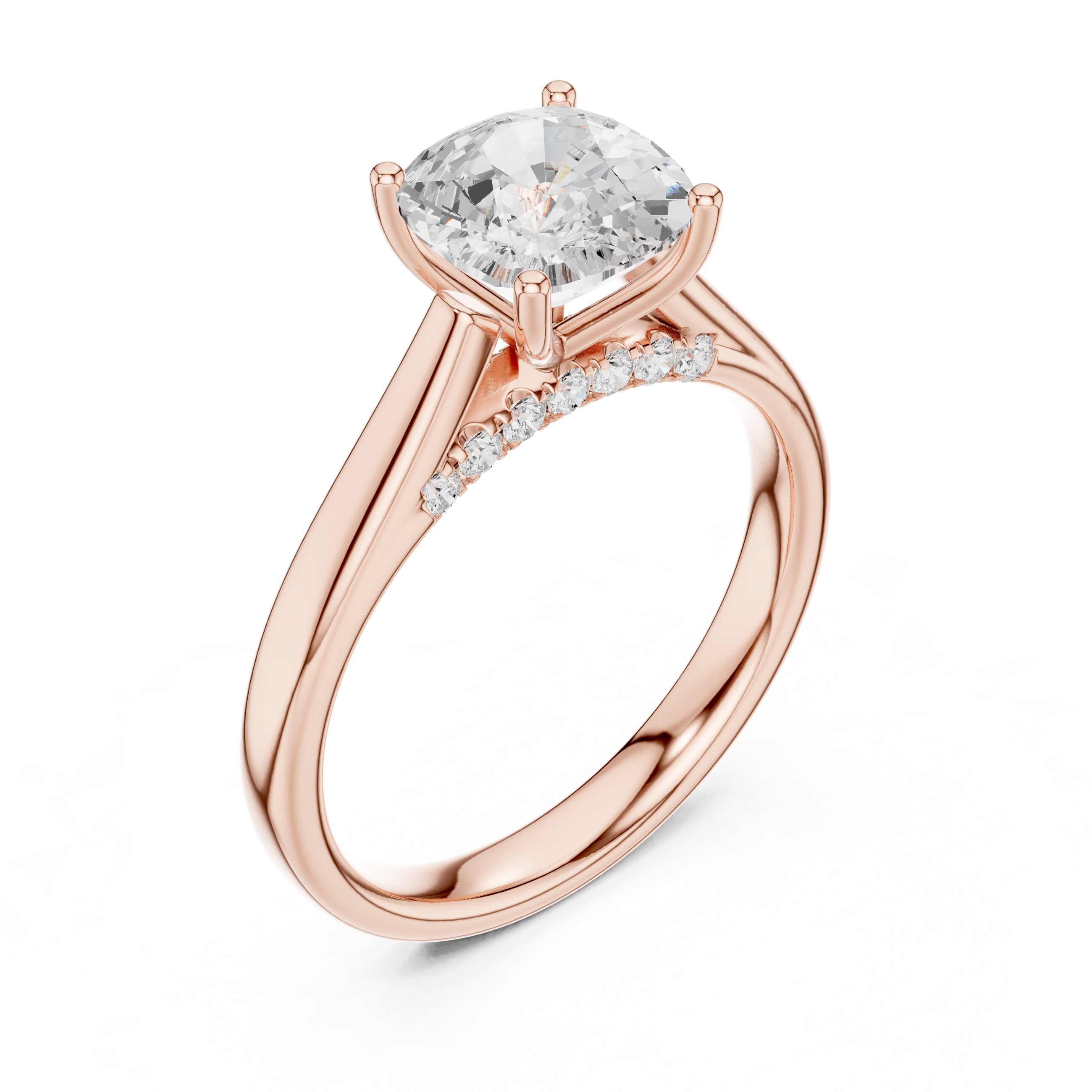 2.00 ct Tapered Classic Solitaire 2ct Rose Gold Cushion