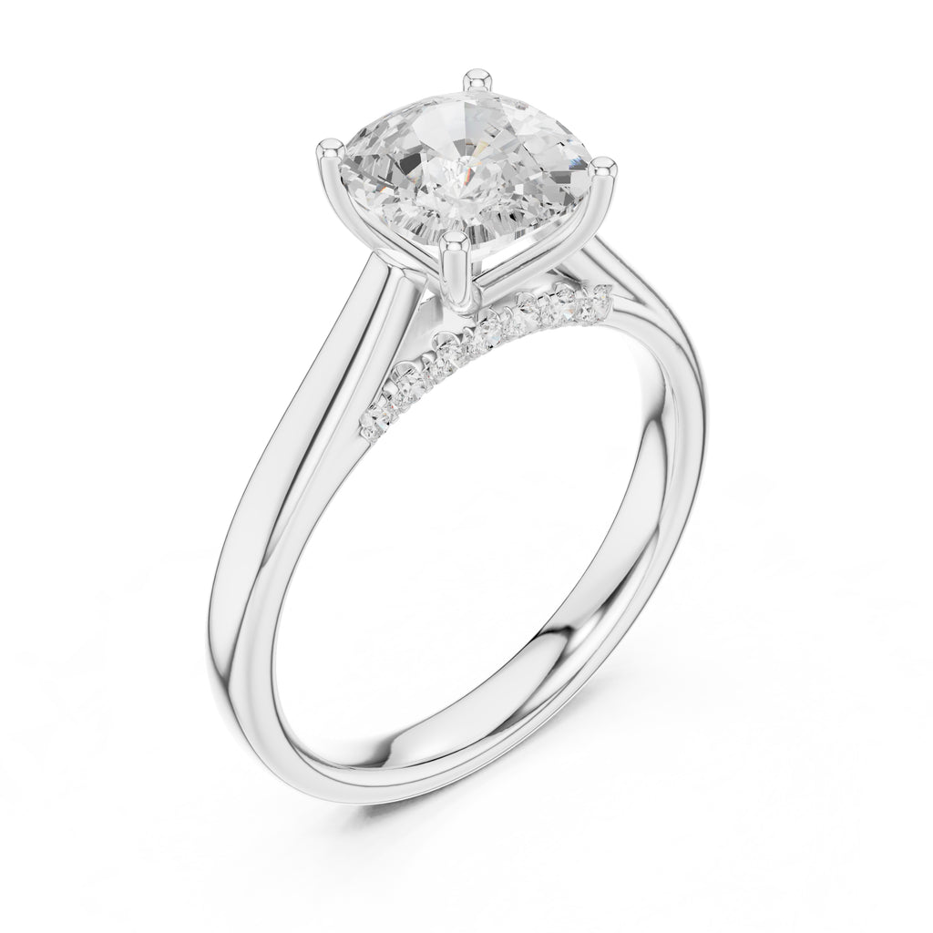 2.00 ct Tapered Classic Solitaire 2ct White Gold Cushion