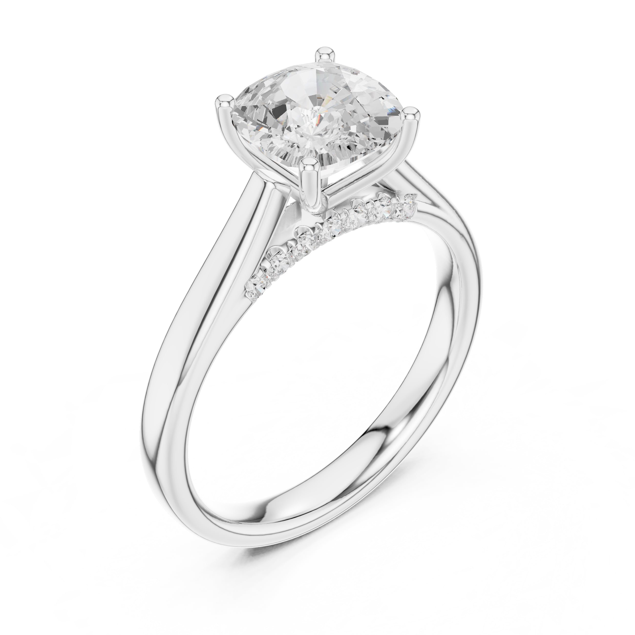 2.00 ct Tapered Classic Solitaire 2ct White Gold Cushion