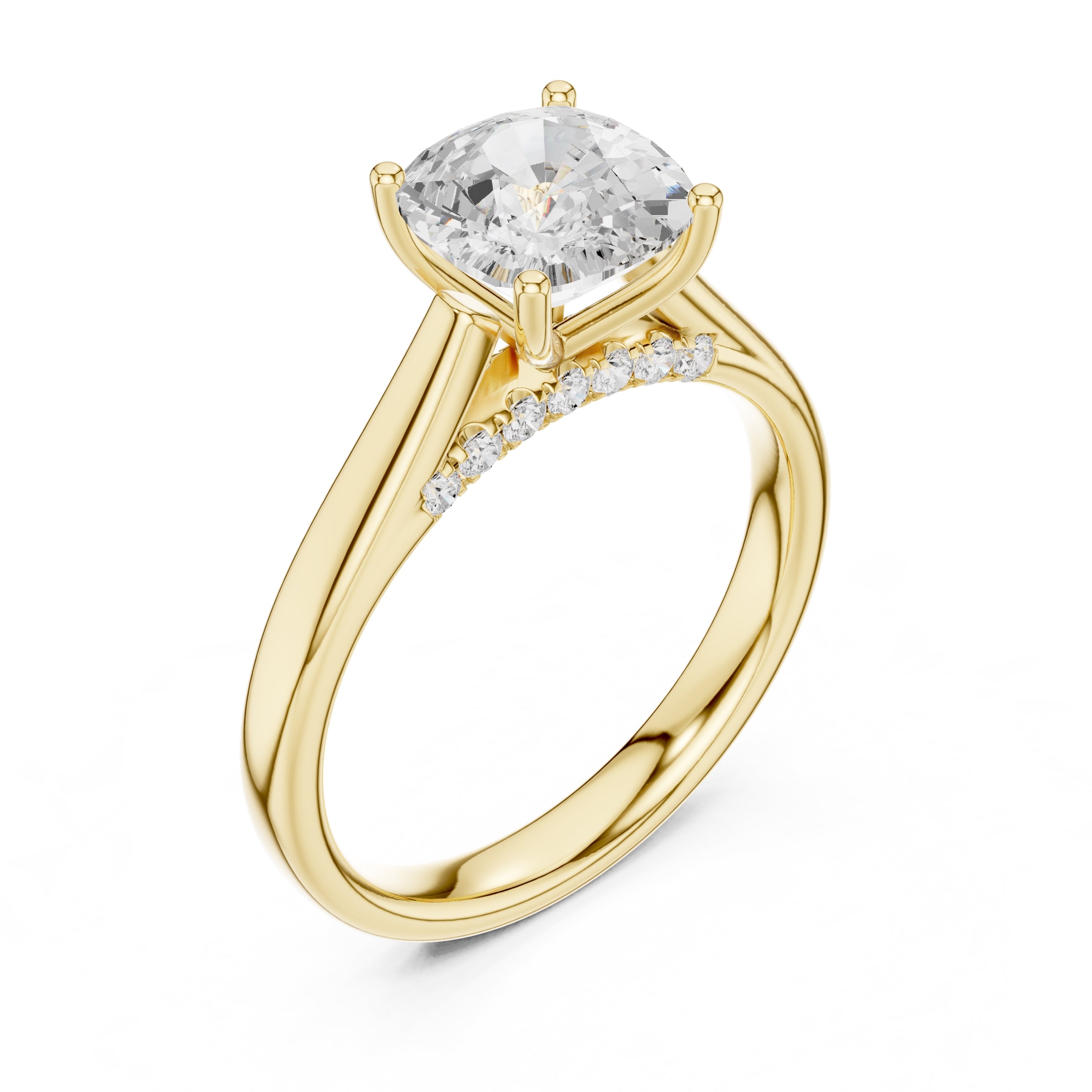2.00 ct Tapered Classic Solitaire 2ct Yellow Gold Cushion