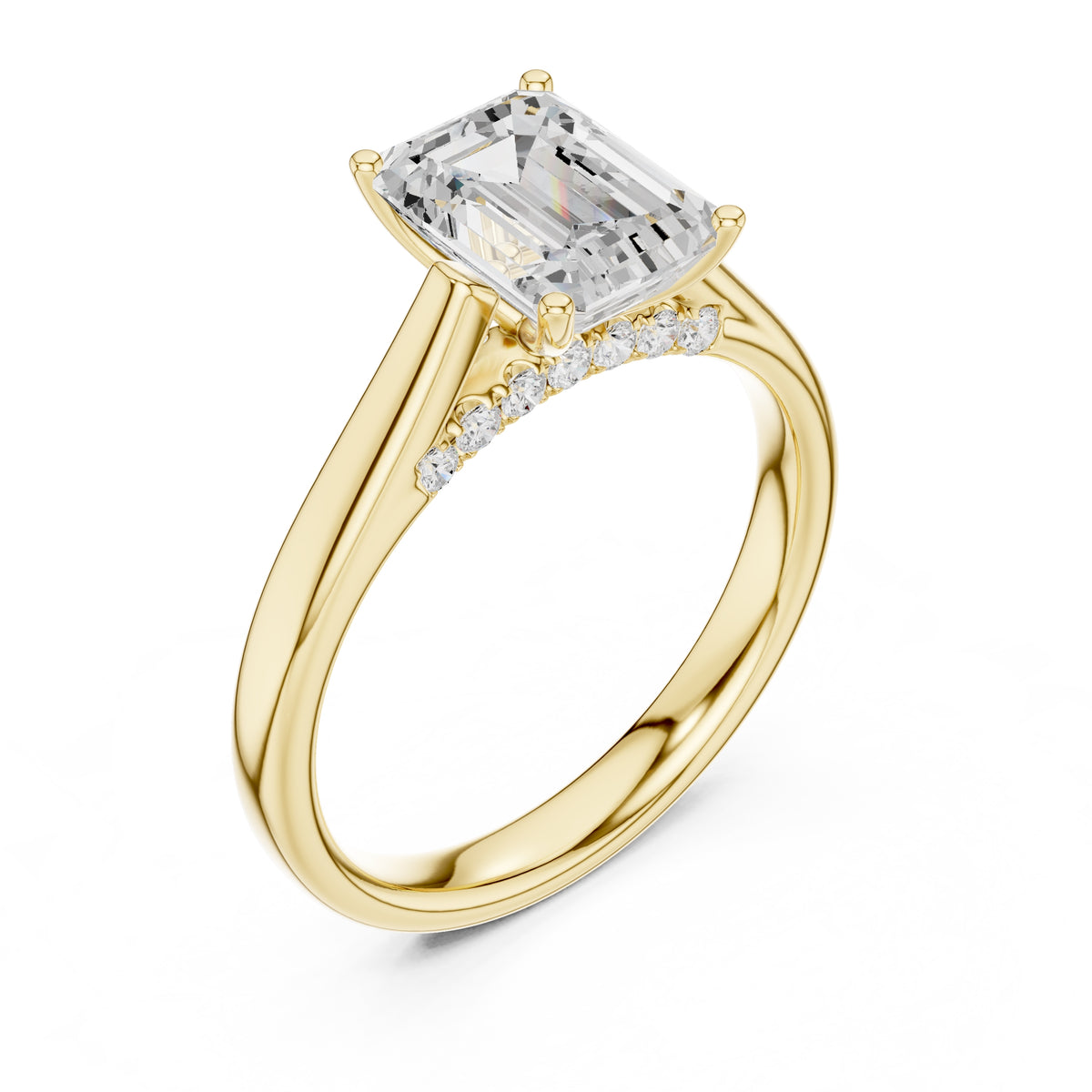 2.00 ct Tapered Classic Solitaire 2ct Yellow Gold Emerald
