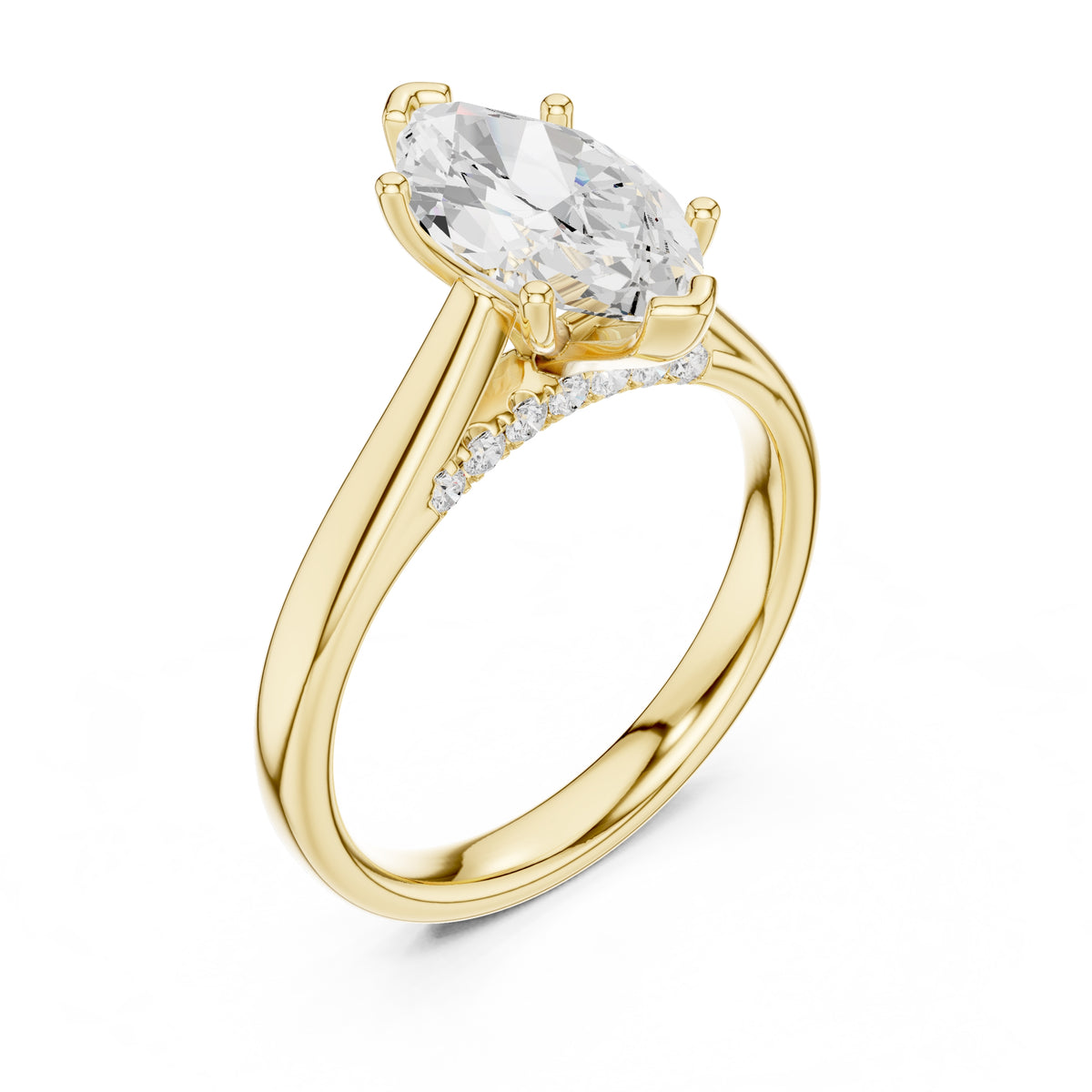 2.00 ct Tapered Classic Solitaire 2ct Yellow Gold Marquise
