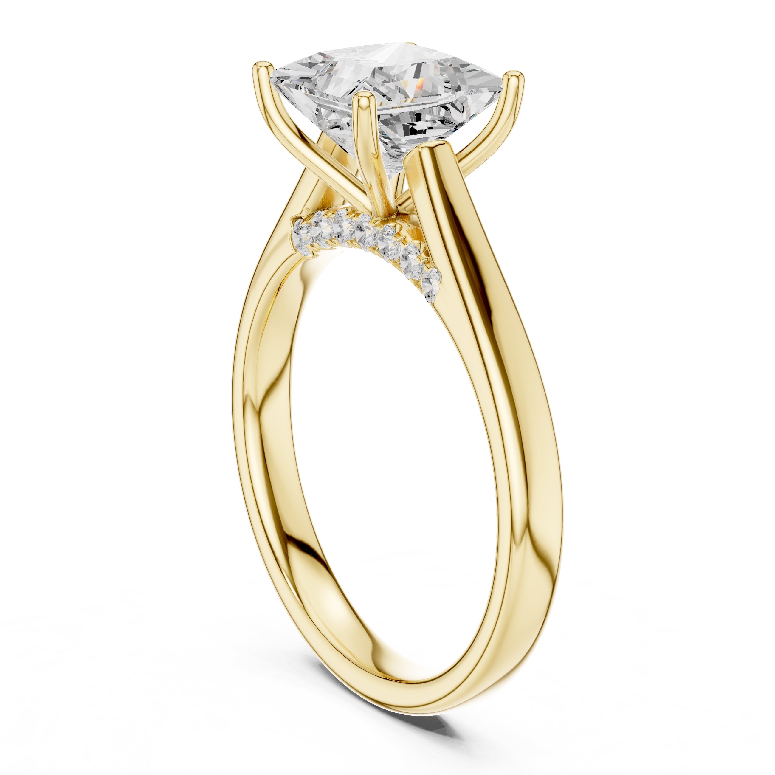 2.00 ct Tapered Classic Solitaire 2ct Yellow Gold Princess