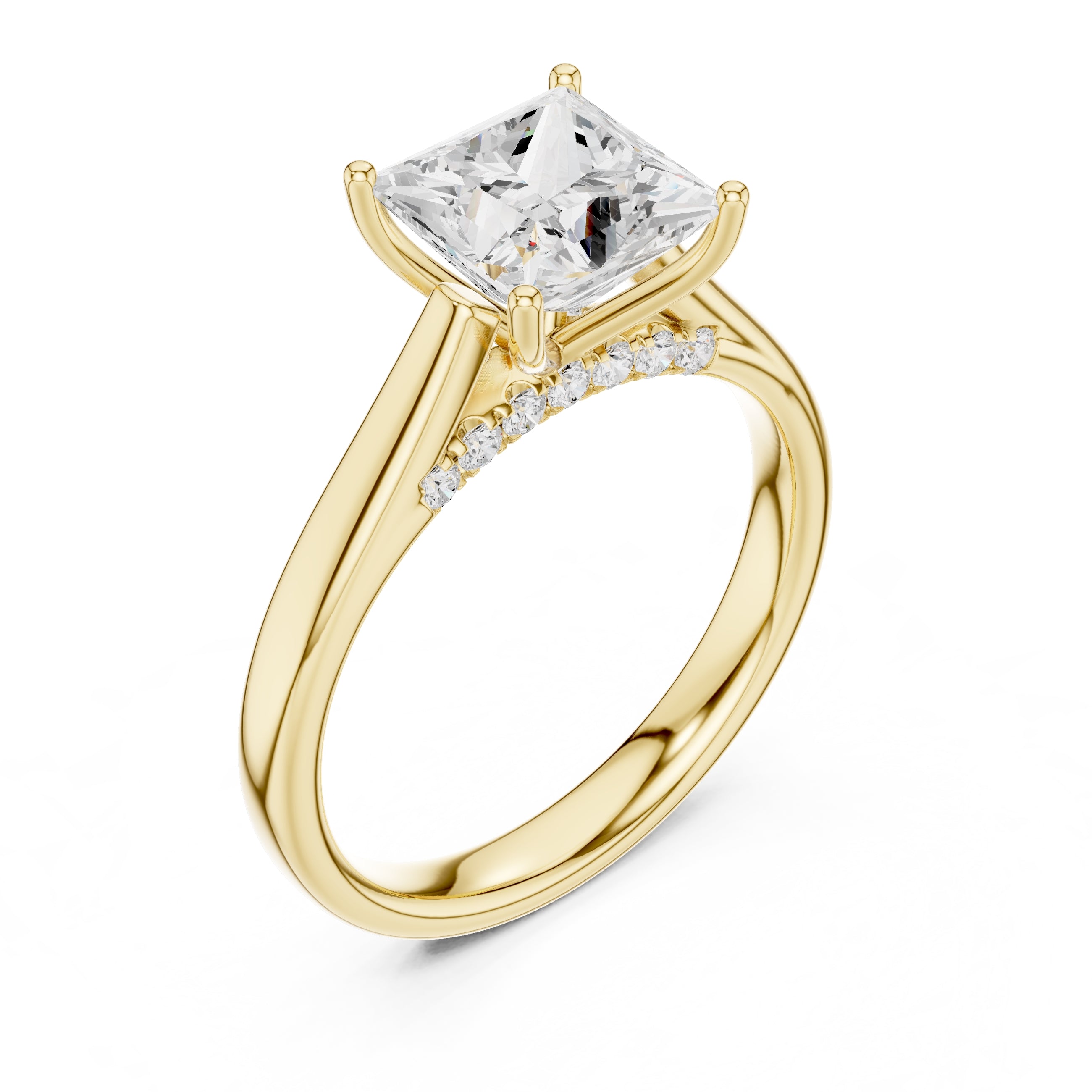 2.00 ct Tapered Classic Solitaire 2ct Yellow Gold Princess
