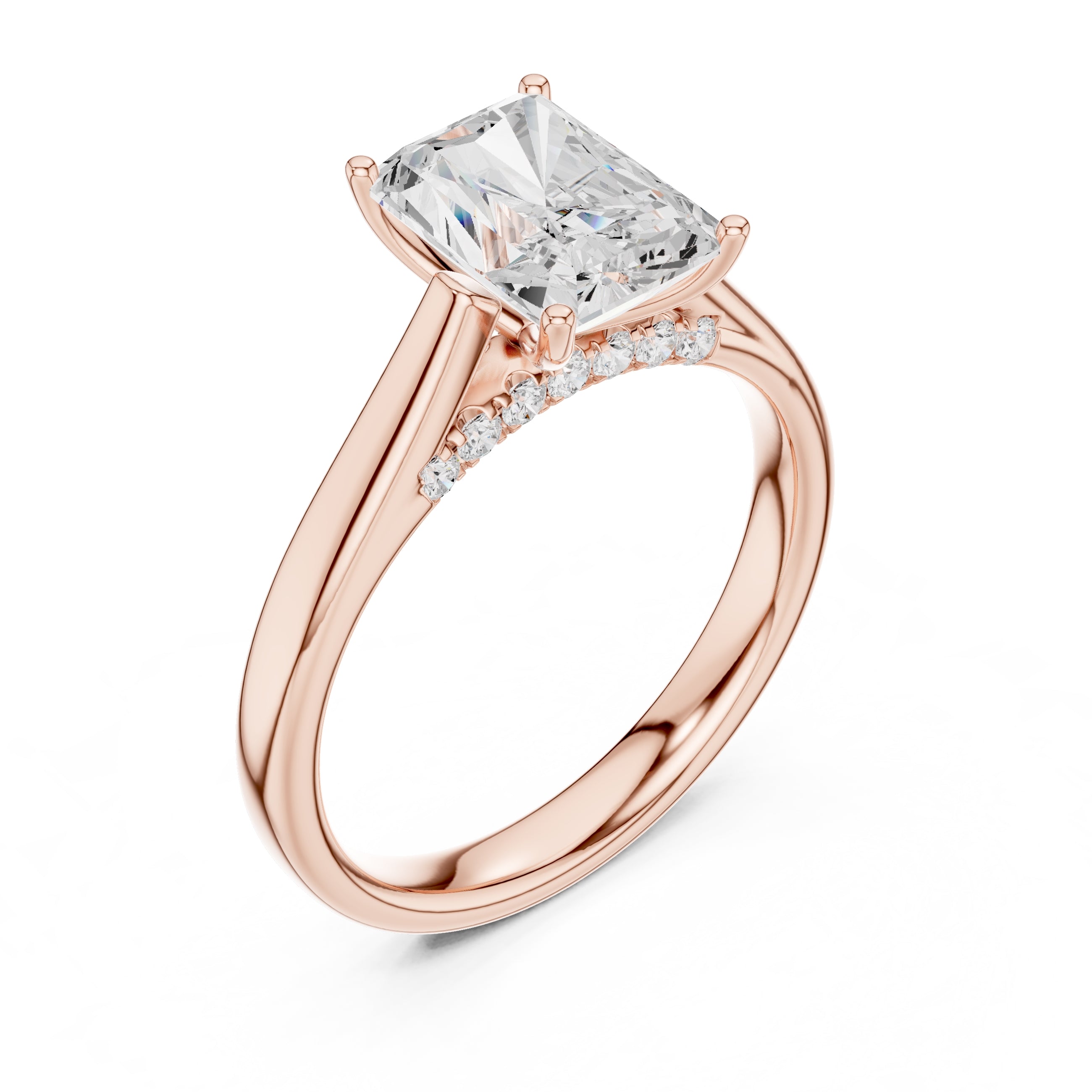 2.00 ct Tapered Classic Solitaire 2ct Rose Gold Radiant