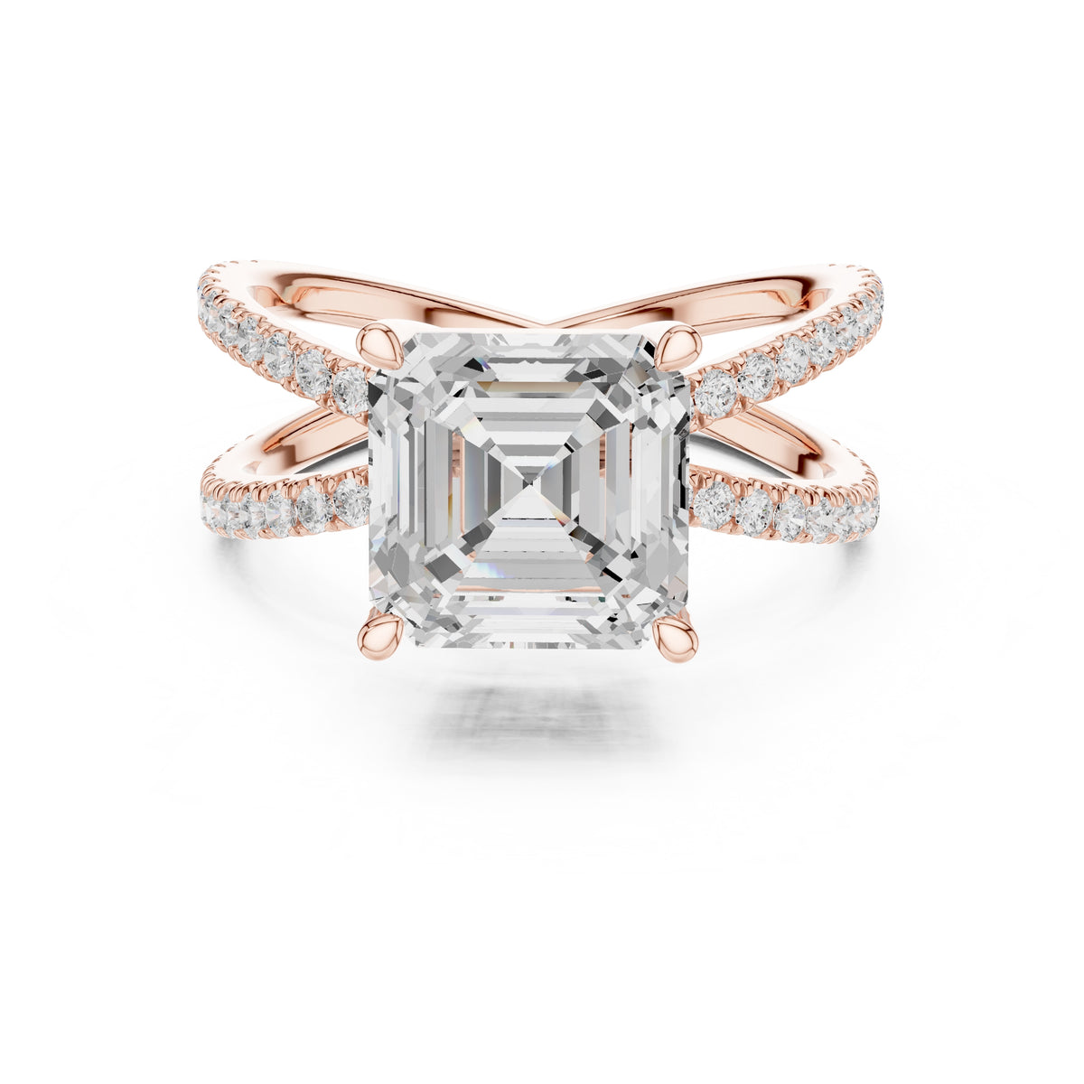 2.50 ct Entwined Embrace Ring 2.5ct Rose Gold Asscher