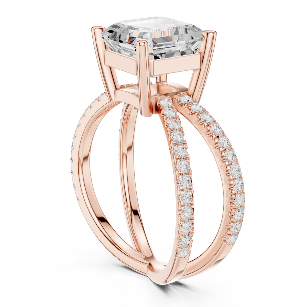 2.50 ct Entwined Embrace Ring 2.5ct Rose Gold Asscher