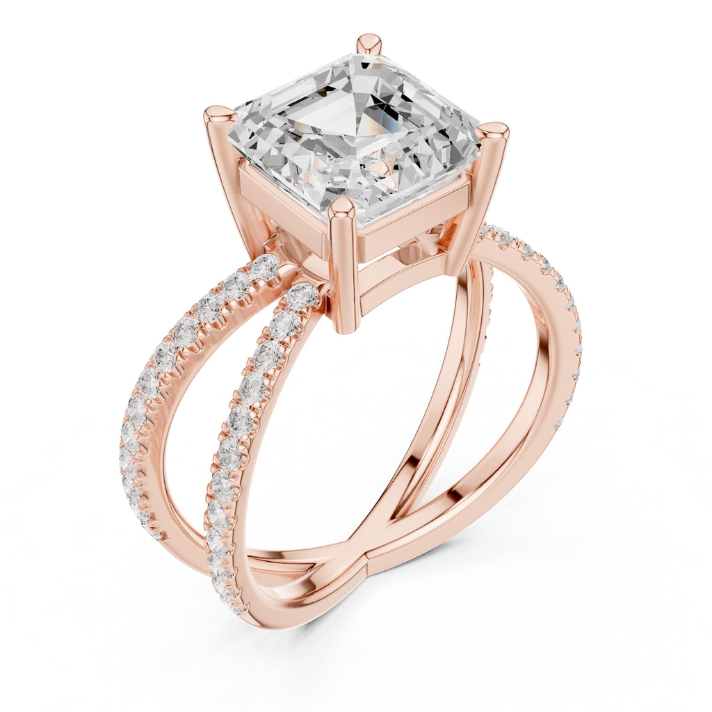 2.50 ct Entwined Embrace Ring 2.5ct Rose Gold Asscher