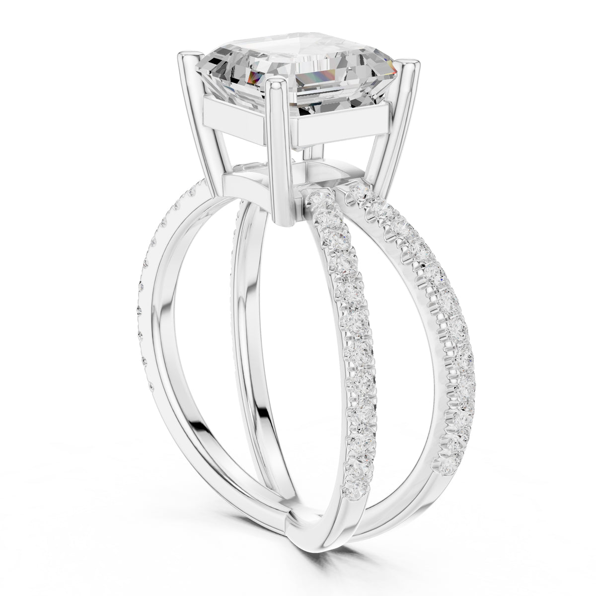 2.50 ct Entwined Embrace Ring 2.5ct White Gold Asscher