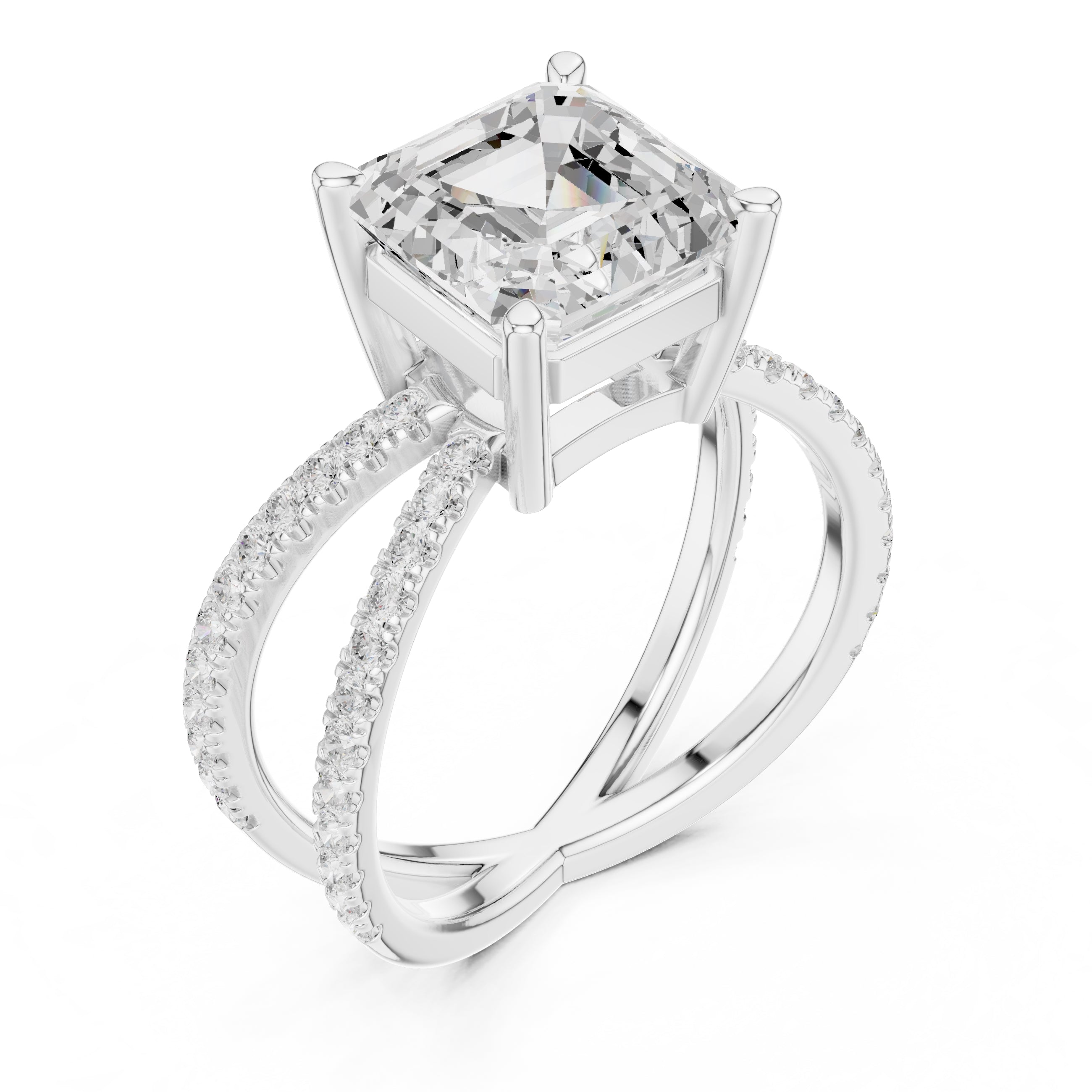 2.50 ct Entwined Embrace Ring 2.5ct White Gold Asscher