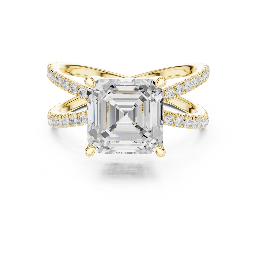 2.50 ct Entwined Embrace Ring 2.5ct Yellow Gold Asscher