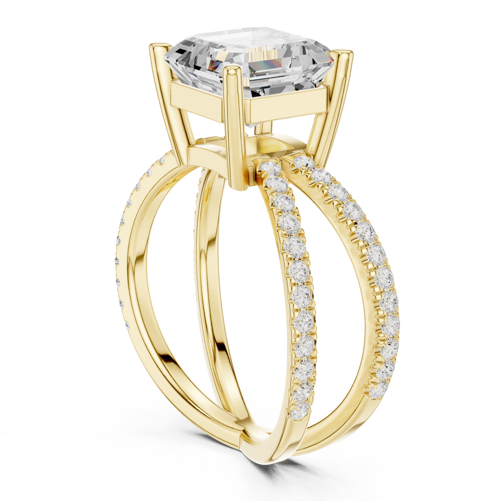 2.50 ct Entwined Embrace Ring 2.5ct Yellow Gold Asscher