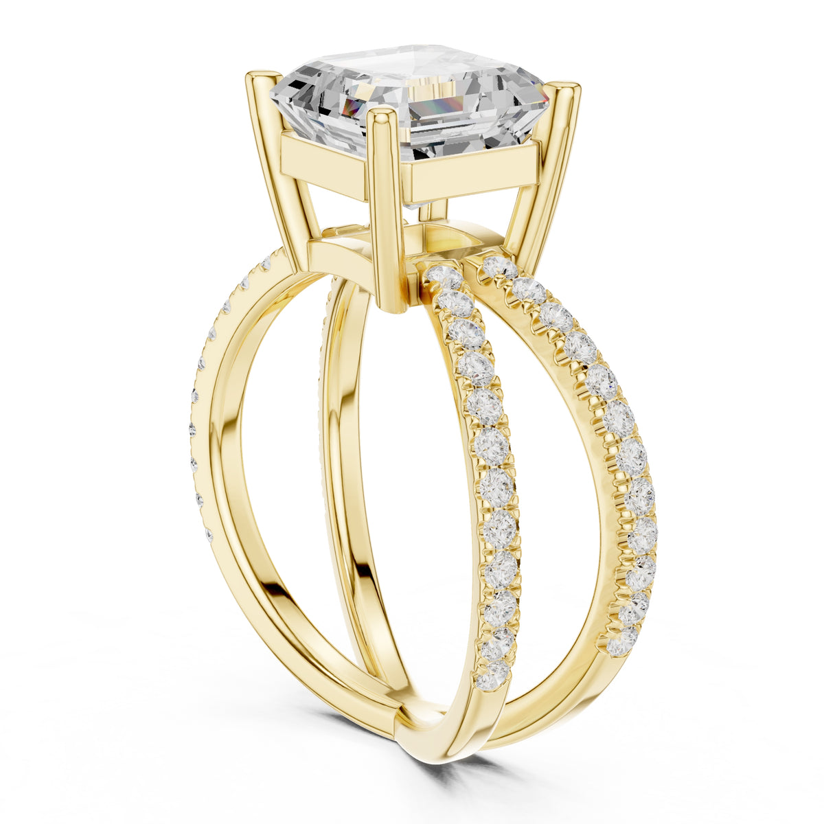 2.50 ct Entwined Embrace Ring 2.5ct Yellow Gold Asscher