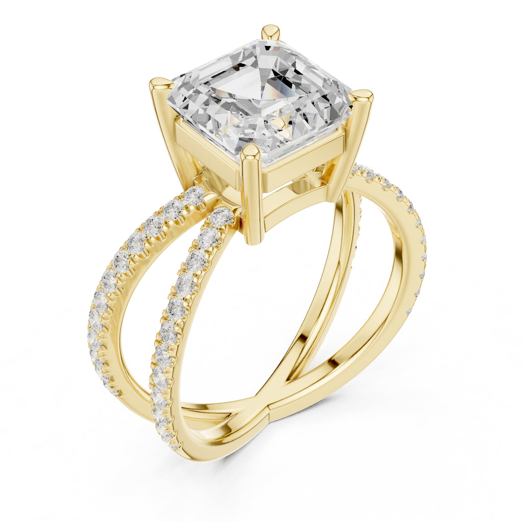 2.50 ct Entwined Embrace Ring 2.5ct Yellow Gold Asscher
