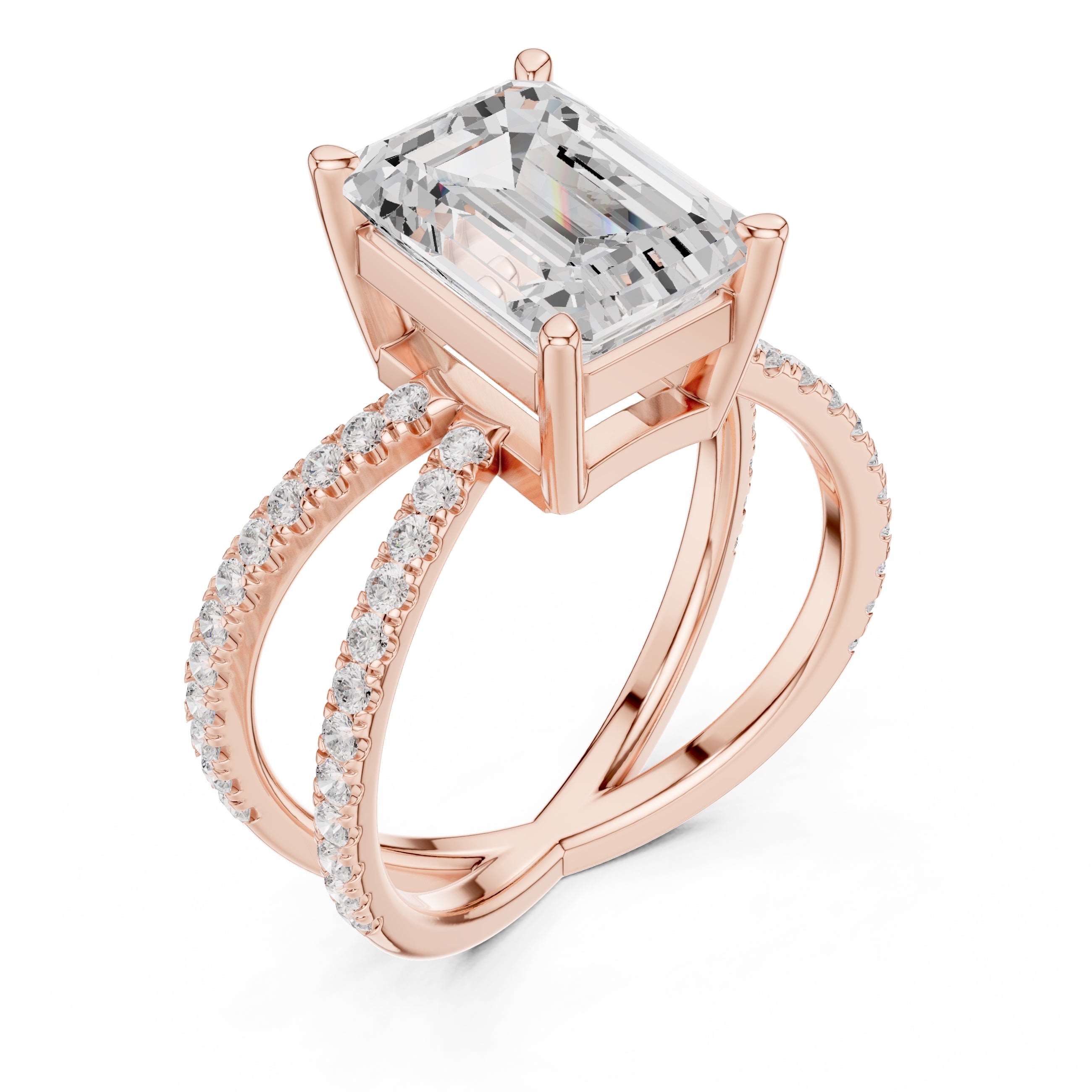 2.50 ct Entwined Embrace Ring 2.5ct Rose Gold Emerald