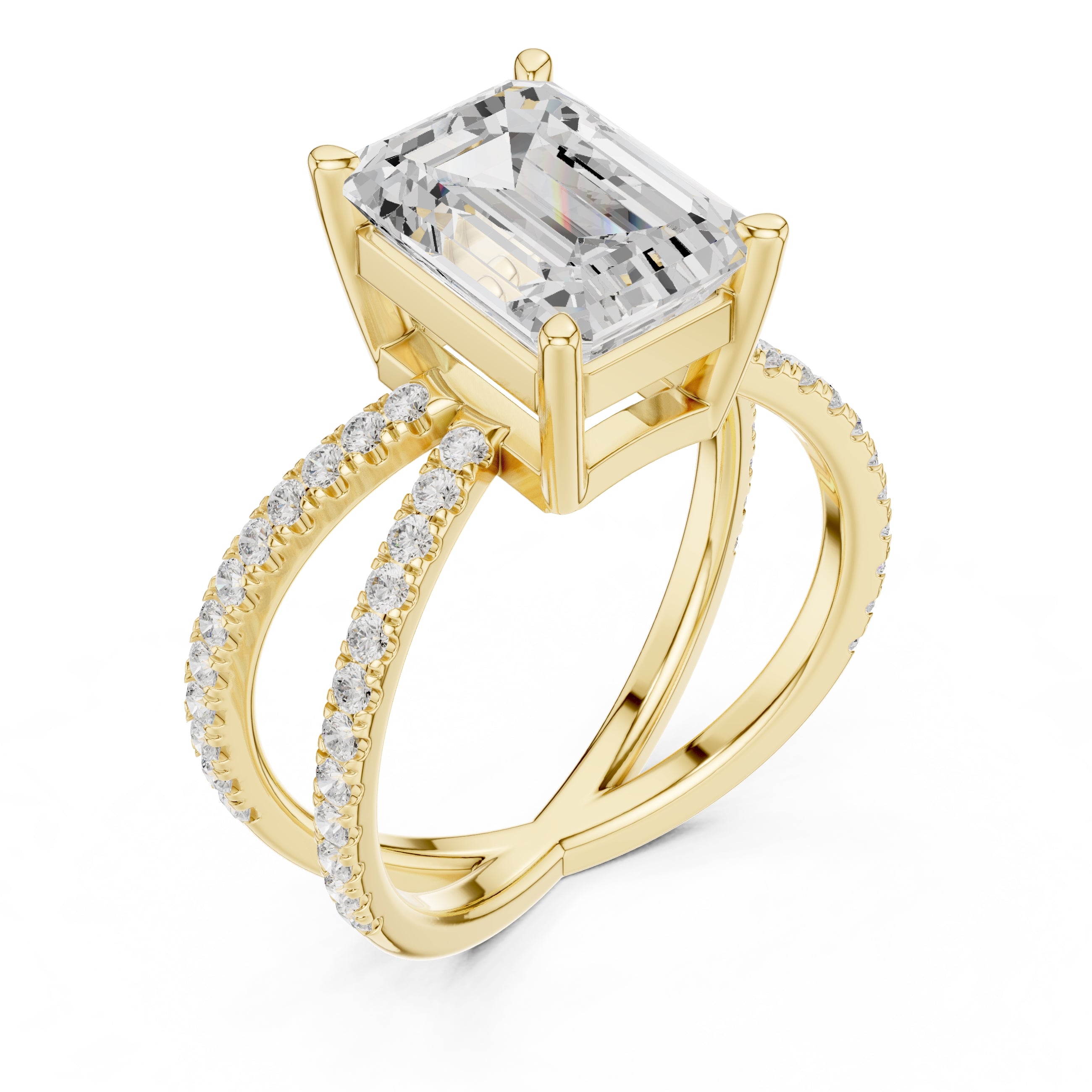2.50 ct Entwined Embrace Ring 2.5ct Yellow Gold Emerald