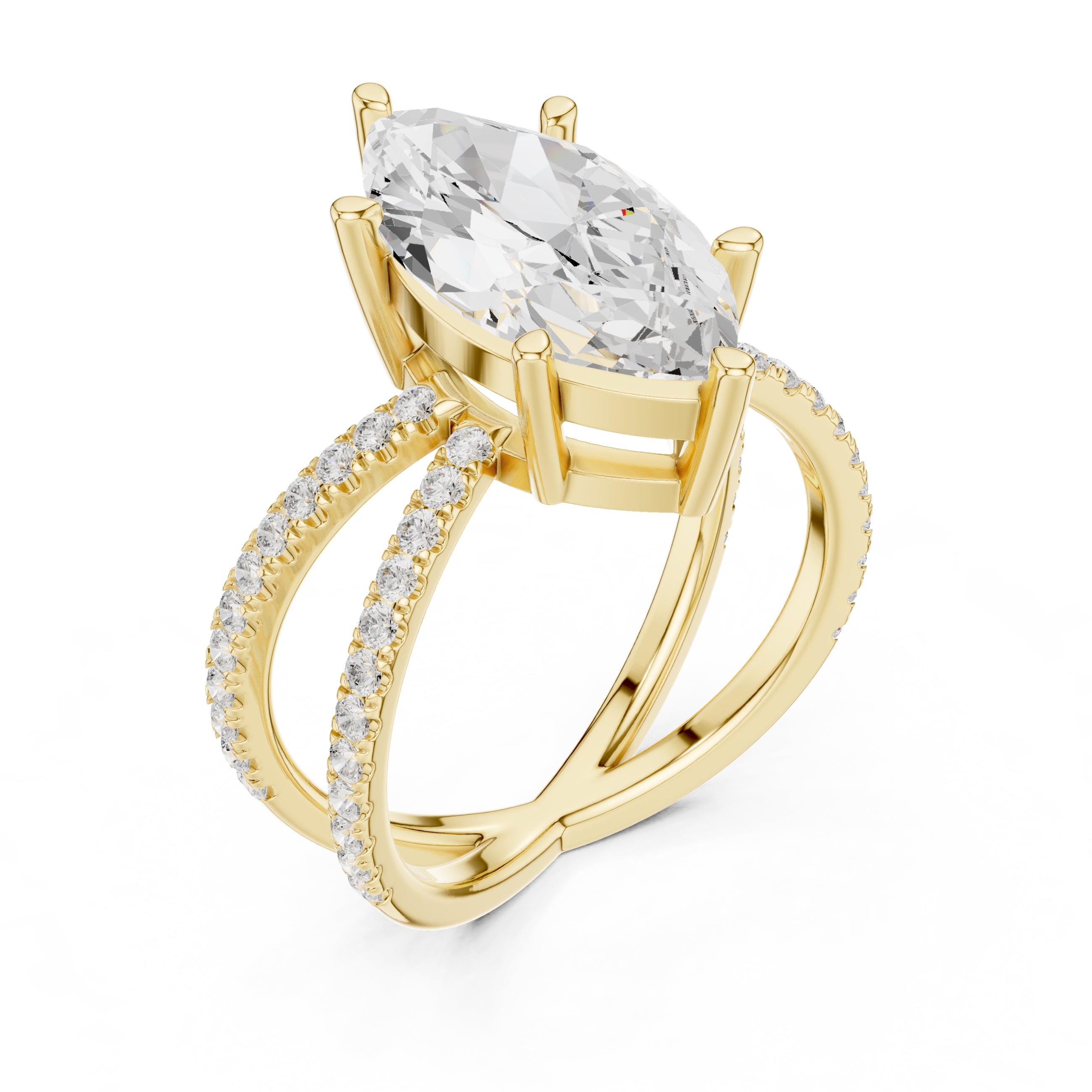 2.50 ct Entwined Embrace Ring 2.5ct Yellow Gold Marquise