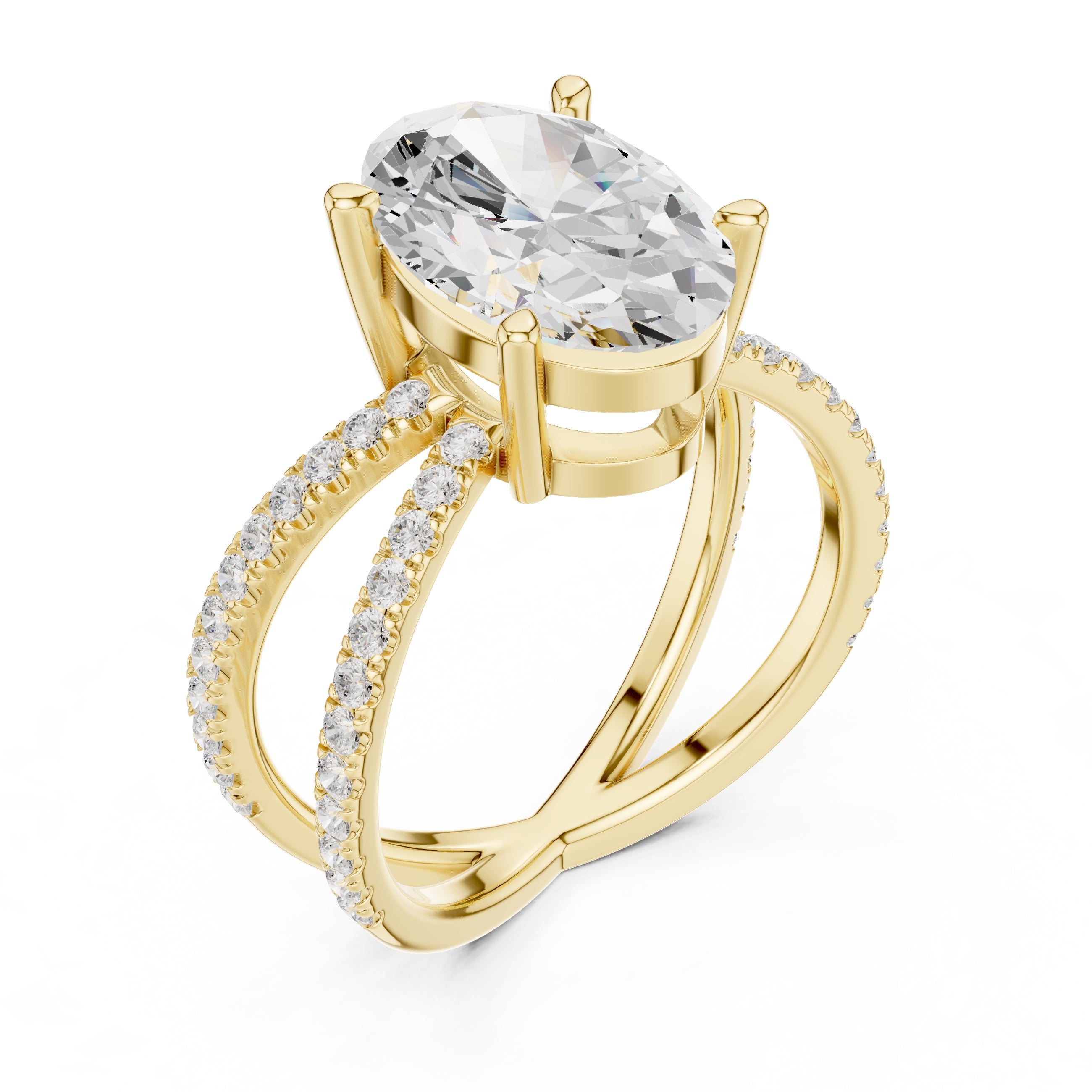 2.50 ct Entwined Embrace Ring 2.5ct Yellow Gold Oval