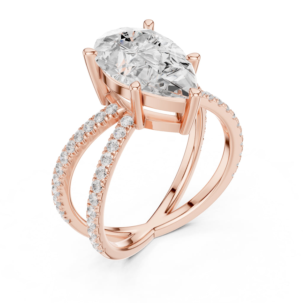 2.50 ct Entwined Embrace Ring 2.5ct Rose Gold Pear