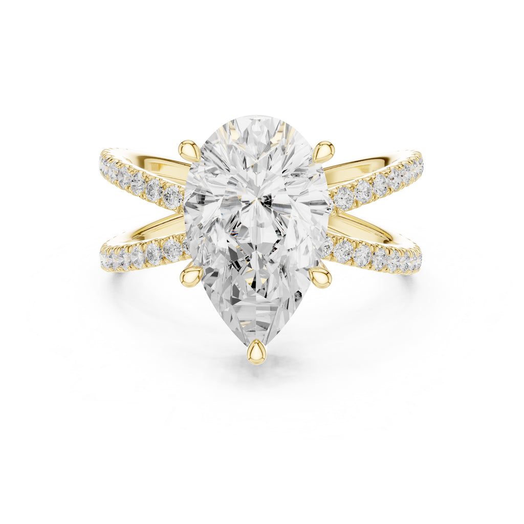 2.50 ct Entwined Embrace Ring 2.5ct Yellow Gold Pear