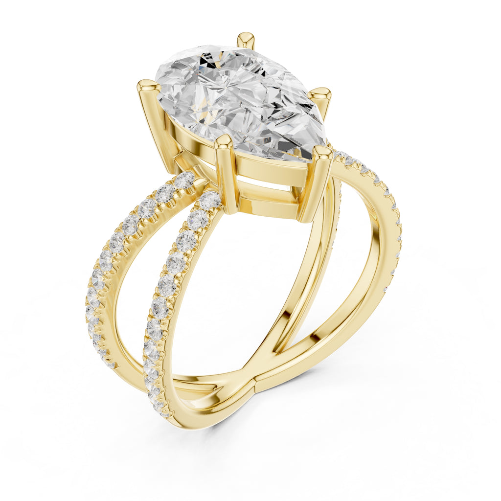 2.50 ct Entwined Embrace Ring 2.5ct Yellow Gold Pear